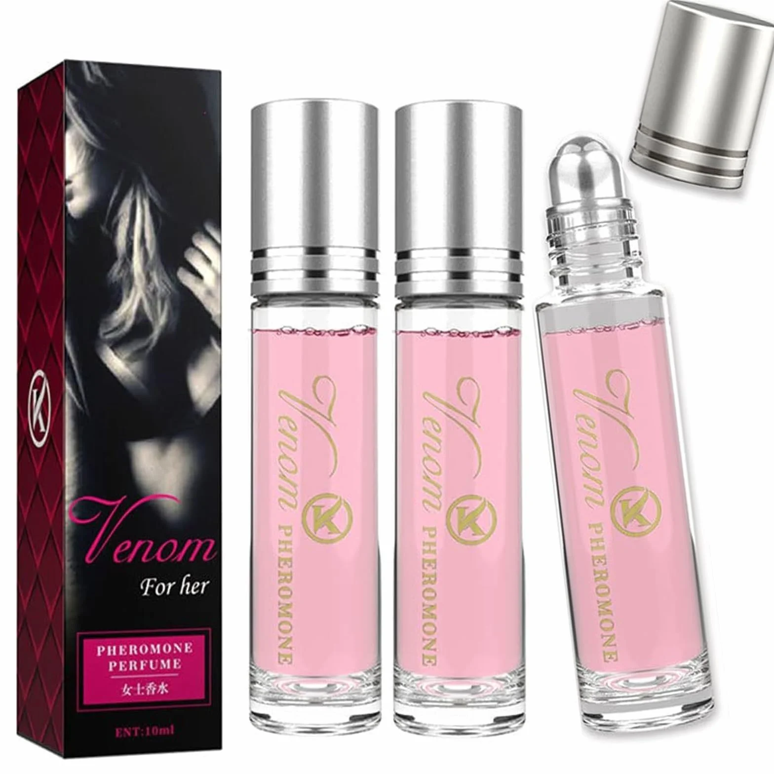 3pcs Pheromone Perfume for Women To Attract Men,Venom Pheromone Perfume,Roll-On Infused Essential Oil Perfume Cologne,10ml Concentrate Body Perfume Oil