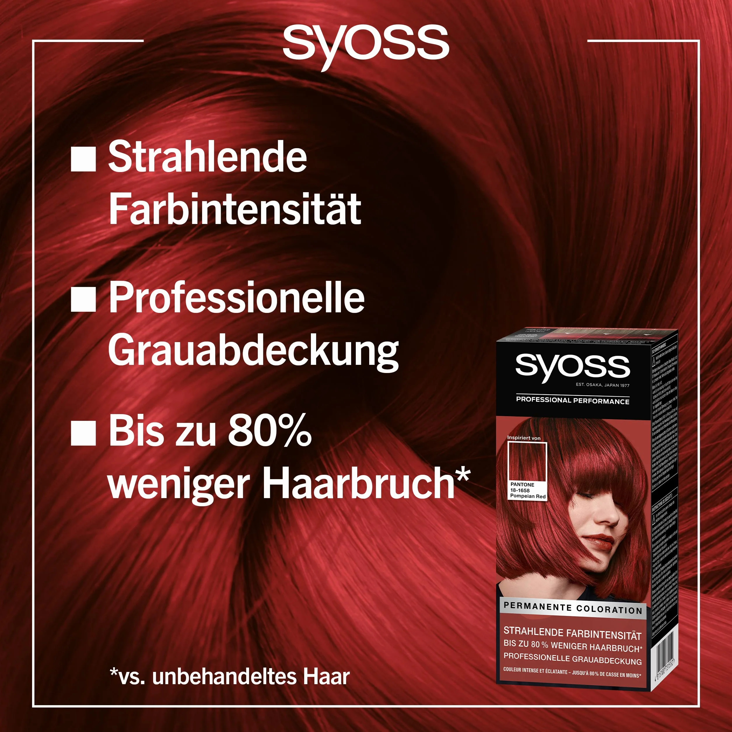 Syoss Permanente Coloration Farba do Włosów, 18-1658 Pompeian Red, 3 x 115 ml