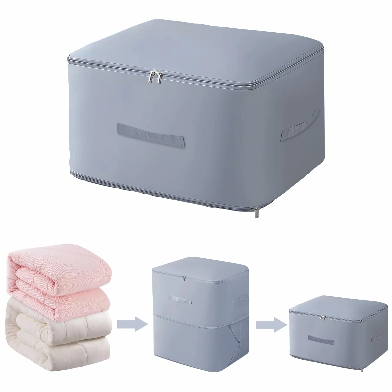 1 x organizer samokompresujący, torba do przechowywania kołder z zamkiem błyskawicznym, torba kompresyjna, kolor szary, ultra Space Saving Self Compression Organizer Bag (54 x 42 x 60 cm)