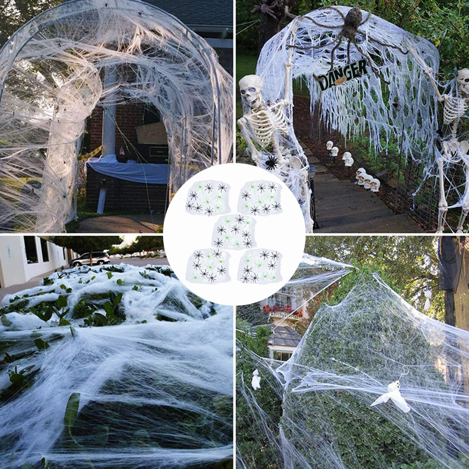 GWAWG Pajęczyny na Halloween, 100 g, dekoracja pajęczyny z 40 szt. sztucznych pająków, rozciągliwa sztuczna pajęczyna na Halloween, biała pajęczyna do przerażających dekoracji na Halloween