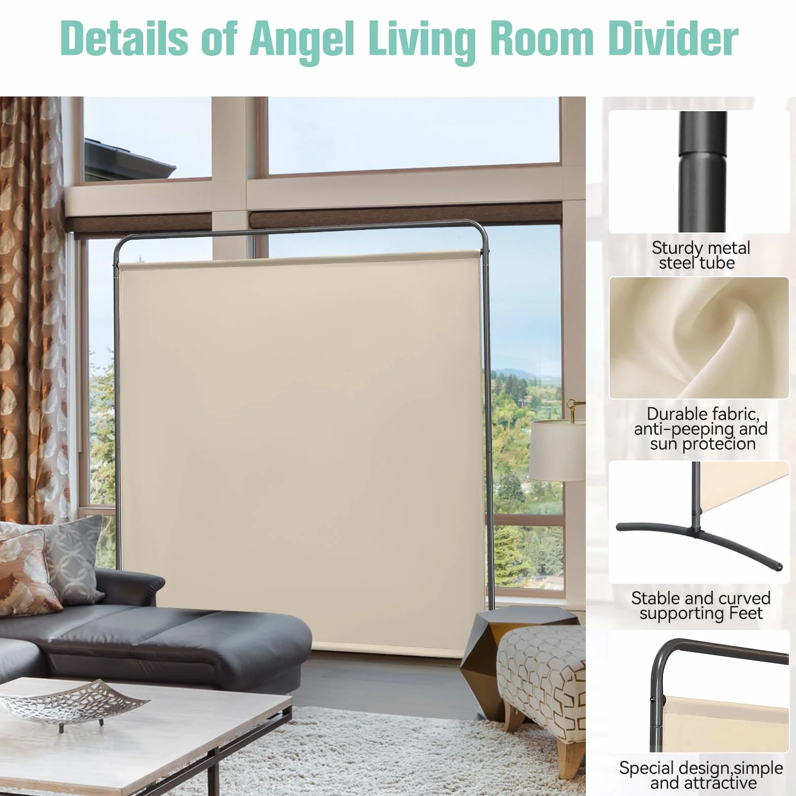 Angel Living Parawan 1-częściowy, wolnostojący, ścianka działowa, ściana do postawienia, przegroda, ochrona przed wzrokiem dla biur, balkonu, sypialni, ogrodu na zewnątrz, 162,5 x 177 cm (Beżowy)