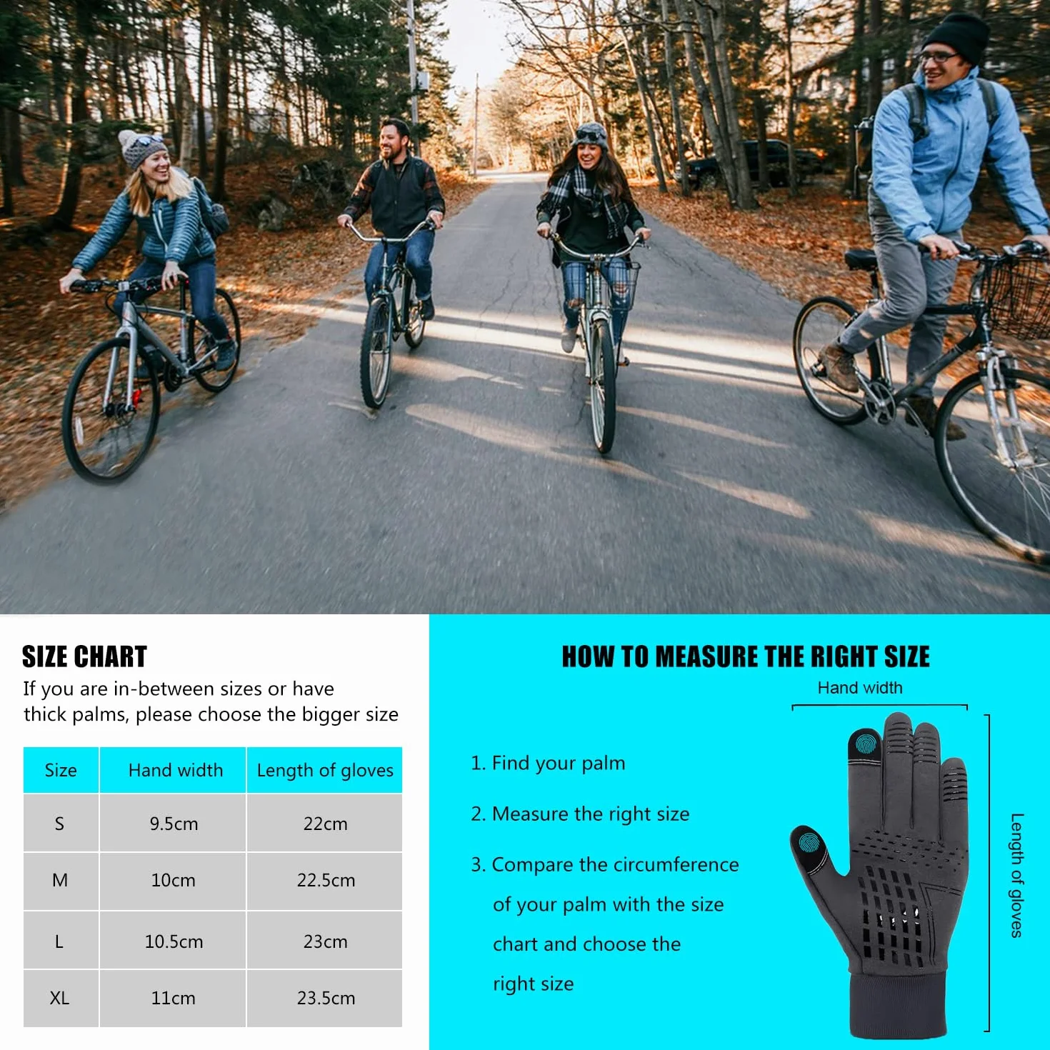 UPhitnis Rękawiczki Rowerowe Męskie Zimowe - Rękawiczki Rowerowe Ekran Dotykowy dla Mężczyzn Damskie Antypoślizgowe Wiatroszczelne - Zimowe Rękawiczki do Jazdy na Rowerze Bieganie Jazda