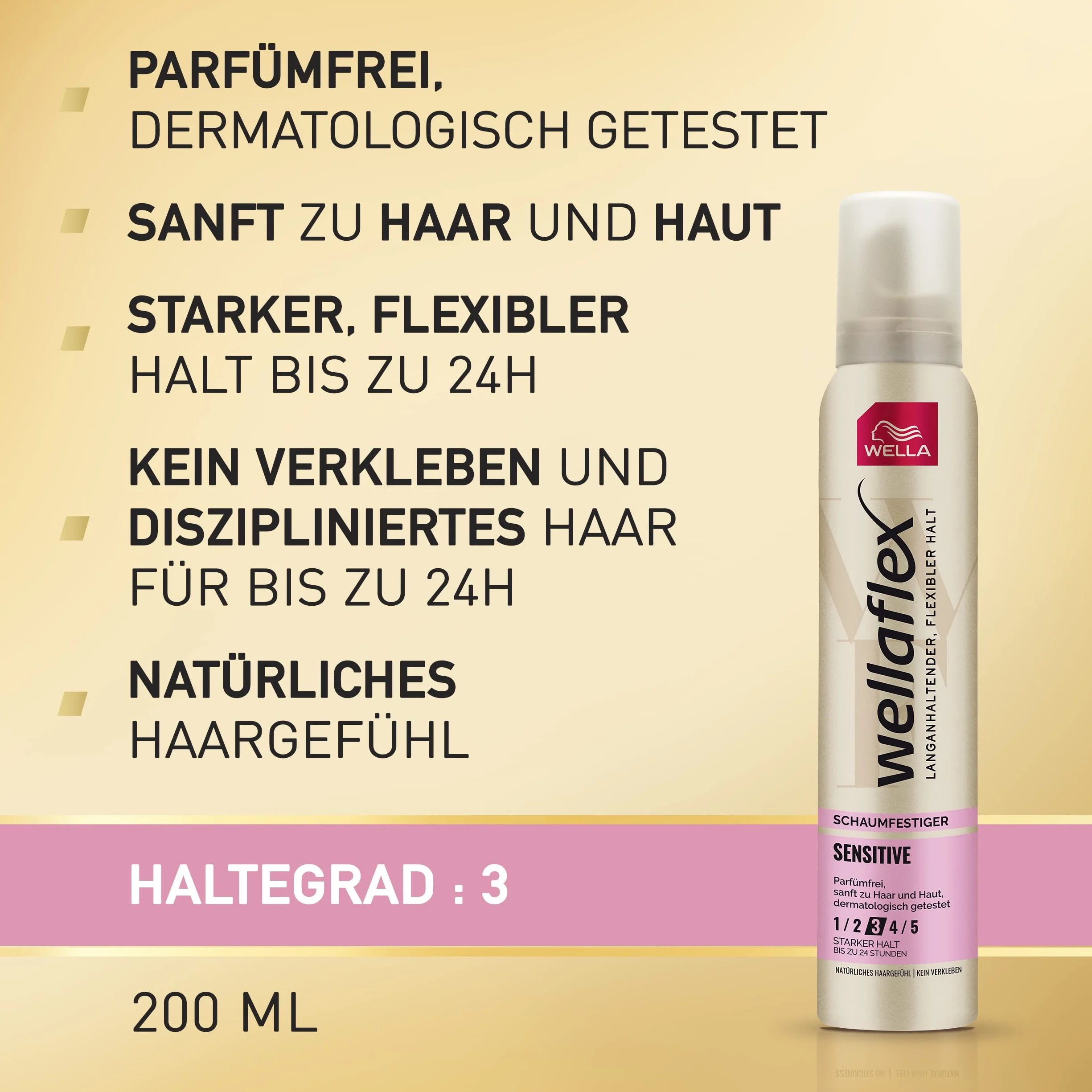 Wella Flex pianka Sensitive pianka do włosów o dużej wytrzymałości – bezzapachowa pianka do włosów zapewnia elastyczne trzymanie przez 24 h bez sklejania – z ochroną UV i Hair Taming Complex z