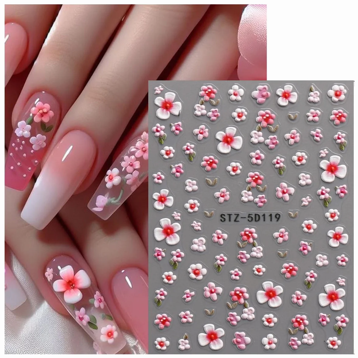 JMEOWIO 3D Kwiat Naklejki na Paznokcie 4 Arkuszy Nail Art Sticker Samoprzylepne Naklejek na Paznokcie Dekoracji Paznokci
