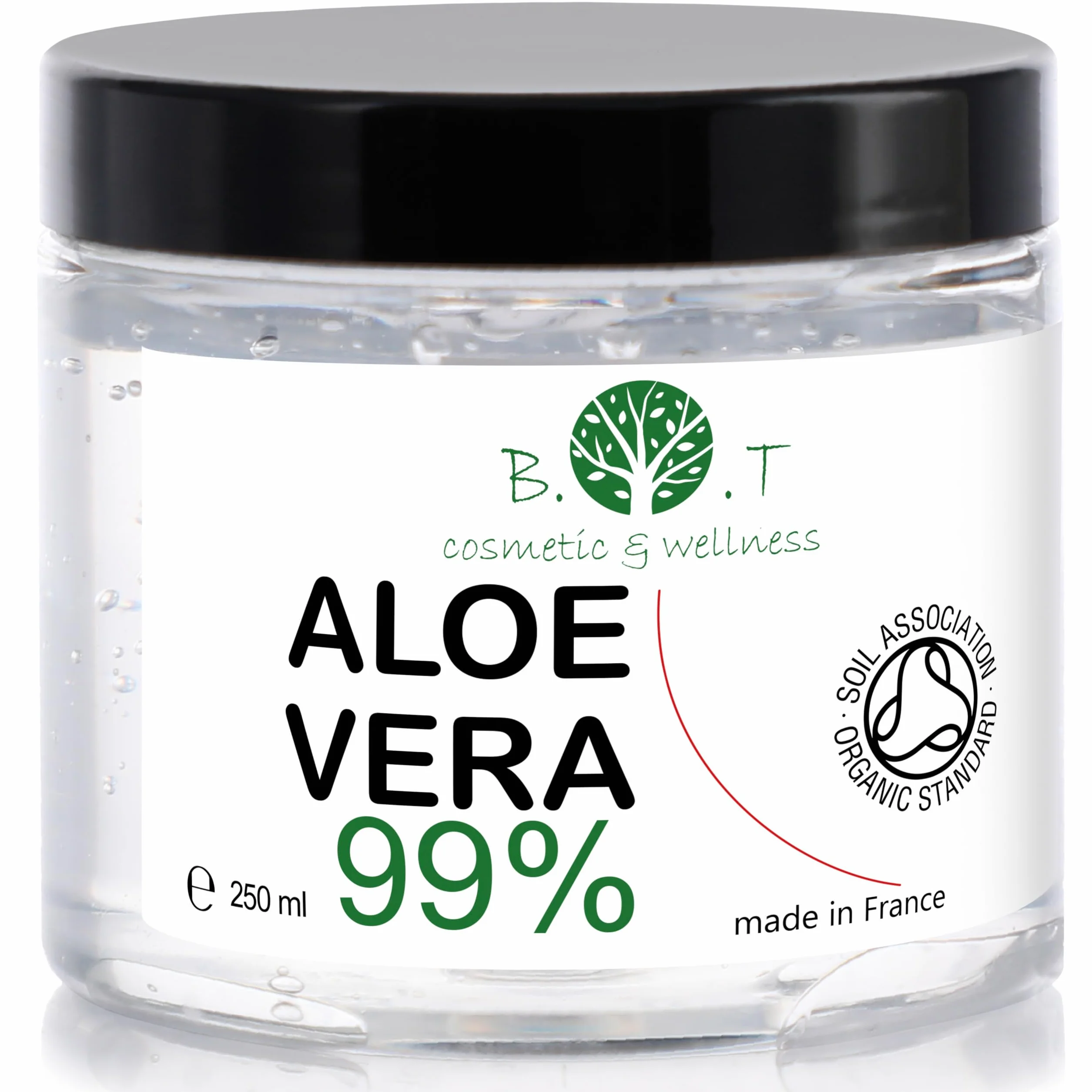 B.O.T. Cosmetics & Wellness - 99% Naturalny Aloe Vera Żel 250ml | Z Alg Ekstraktem | Nawilża, Oczyszcza Skórę | Idealny dla Poparzeń Słonecznych