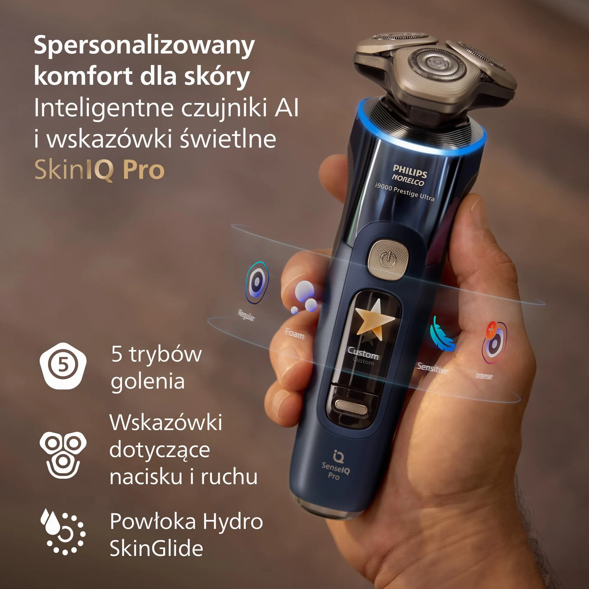 Philips Shaver i9000 Prestige Ultra, golarka elektryczna z technologią Skin IQ Pro, Triple Lift & Cut, 360º ostrza, Model XP9401/38