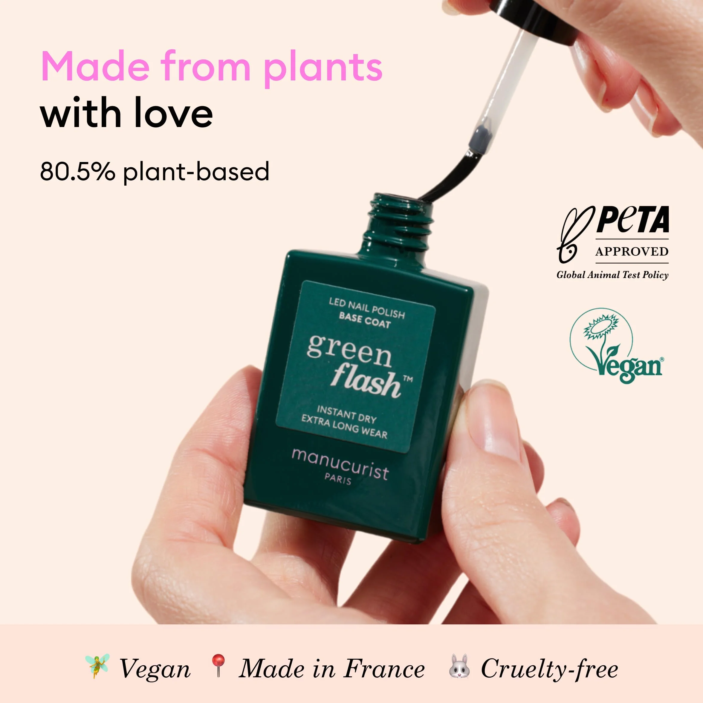 Manucurist Coat Base Green Flash Półtrwała podstawa lakieru 12-wolna 84% składników biopochwowych Butelka 15 ml
