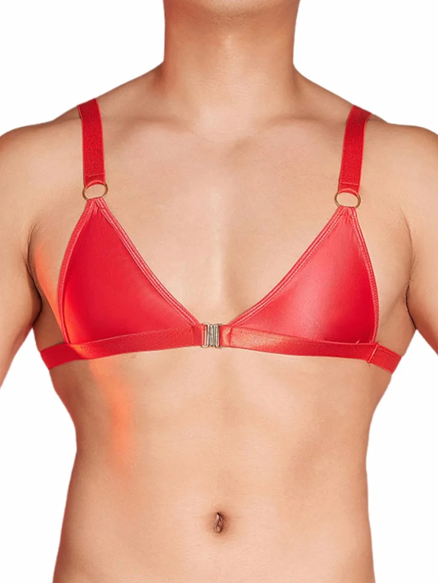 TiaoBug Męski biustonosz olejny, seksowny Sissy, bielizna na ramiączkach spaghetti, braletka, gładka bielizna, biustonosz bikini, top crossdressing, bielizna erotyczna