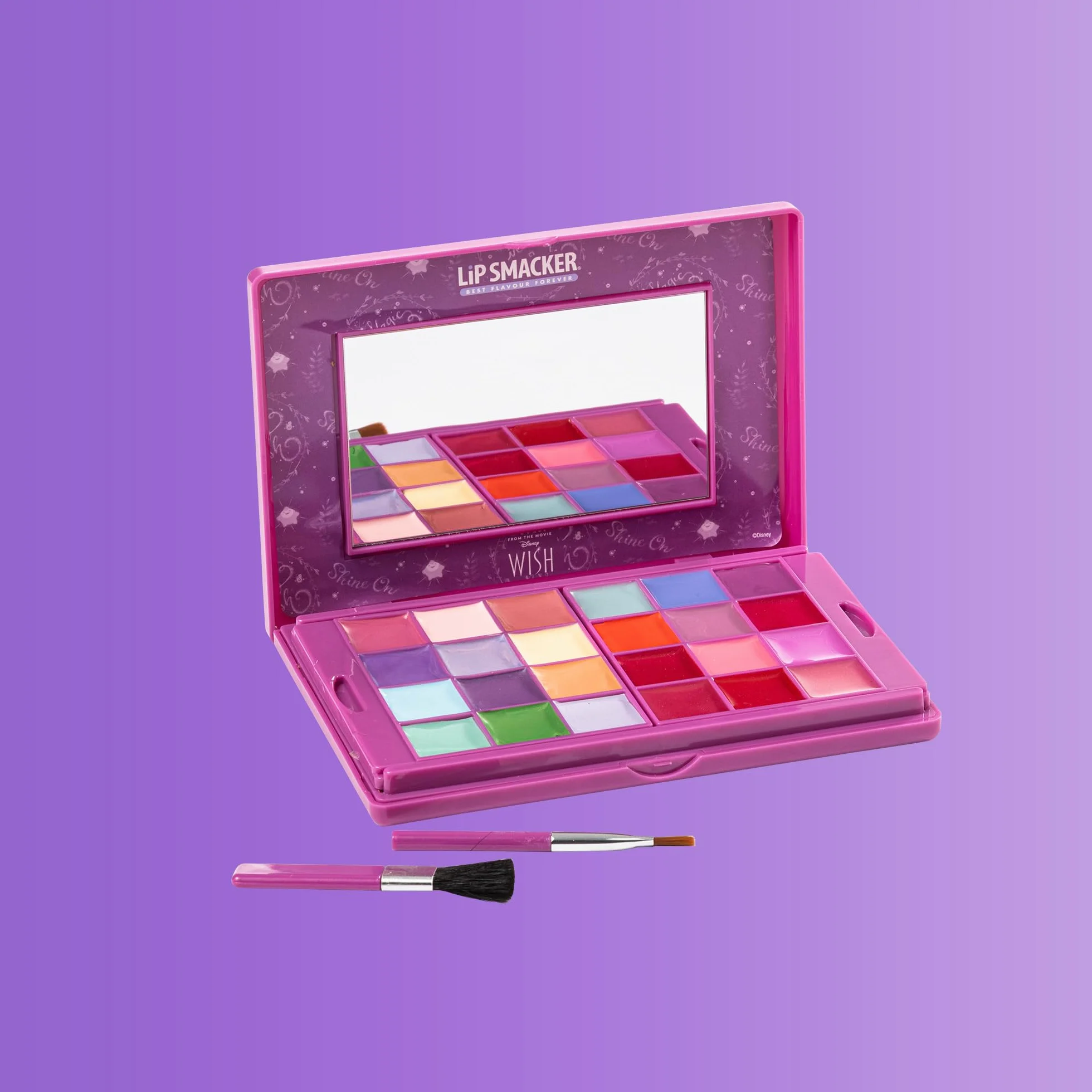 Lip Smacker Wish Beauty Palette, Zestaw do Makijażu Inspirowany Życzeniem Disneya, Błyszczyki, Kremy Rozświetlające i Róż do Policzków, Prezenty dla Dzieci, w Zestawie Akcesoria do Makijażu i Lusterko