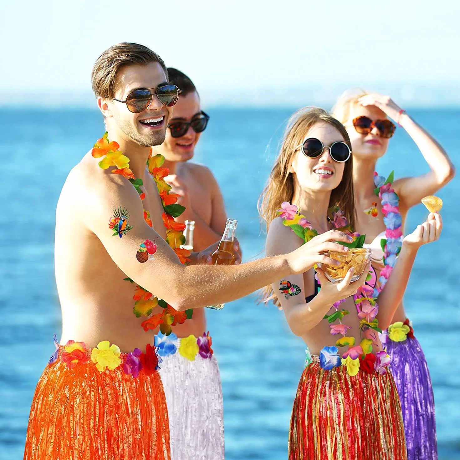 Hawajskie girlandy spódnica hula, zestaw akcesoriów, spódnica z trawy hula, kwiat Lei, Luau, girlanda, ananas, okulary, naszyjnik, fantazyjny kostium, dla dzieci, dziewcząt, kobiet, nowość, spódnice