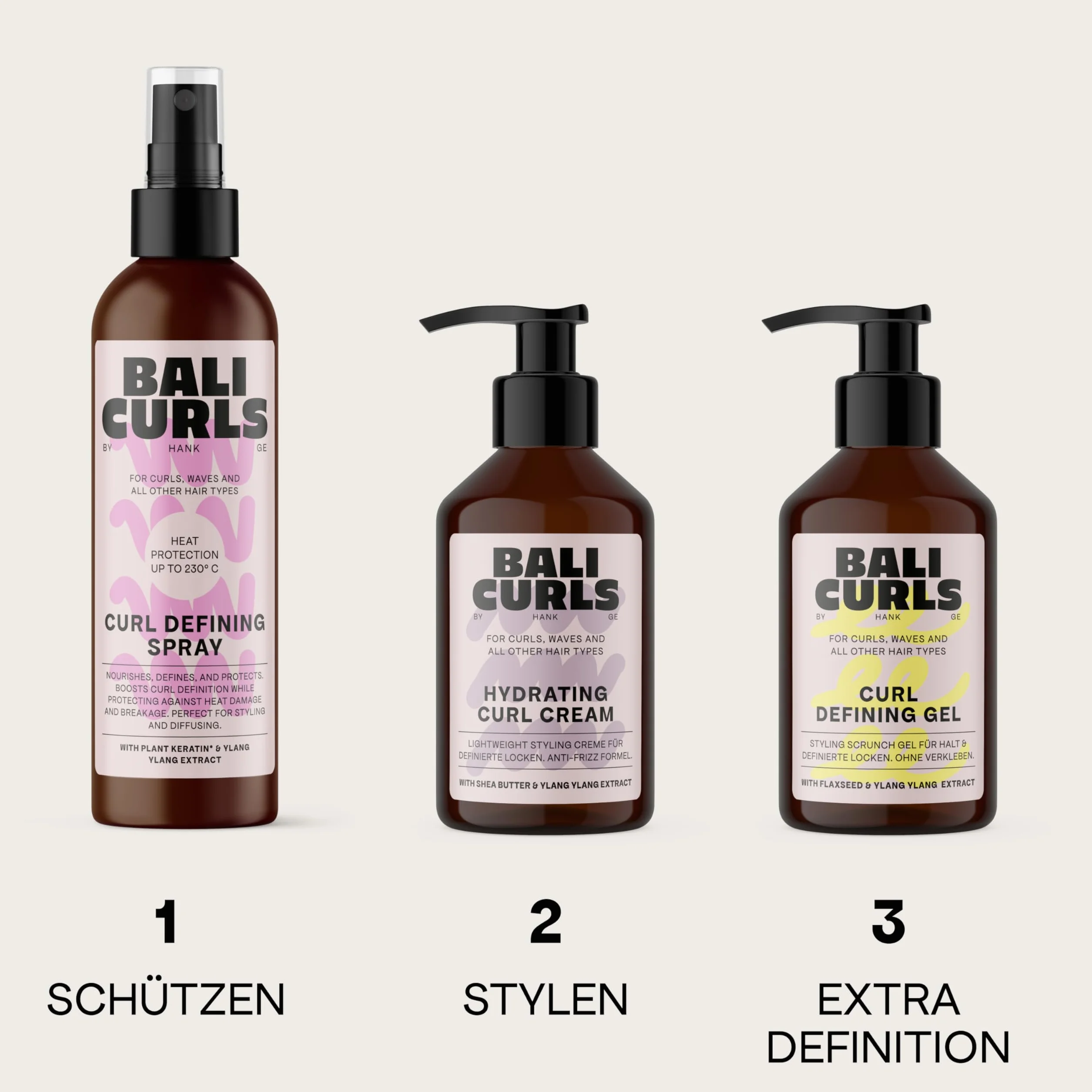 Bali Curls by Hank Ge Spray do włosów z ochroną przed wysokimi temperaturami – Definiujący spray do włosów kręconych – Odżywcza ochrona przed wysokimi temperaturami dla włosów – Dla zdrowych i