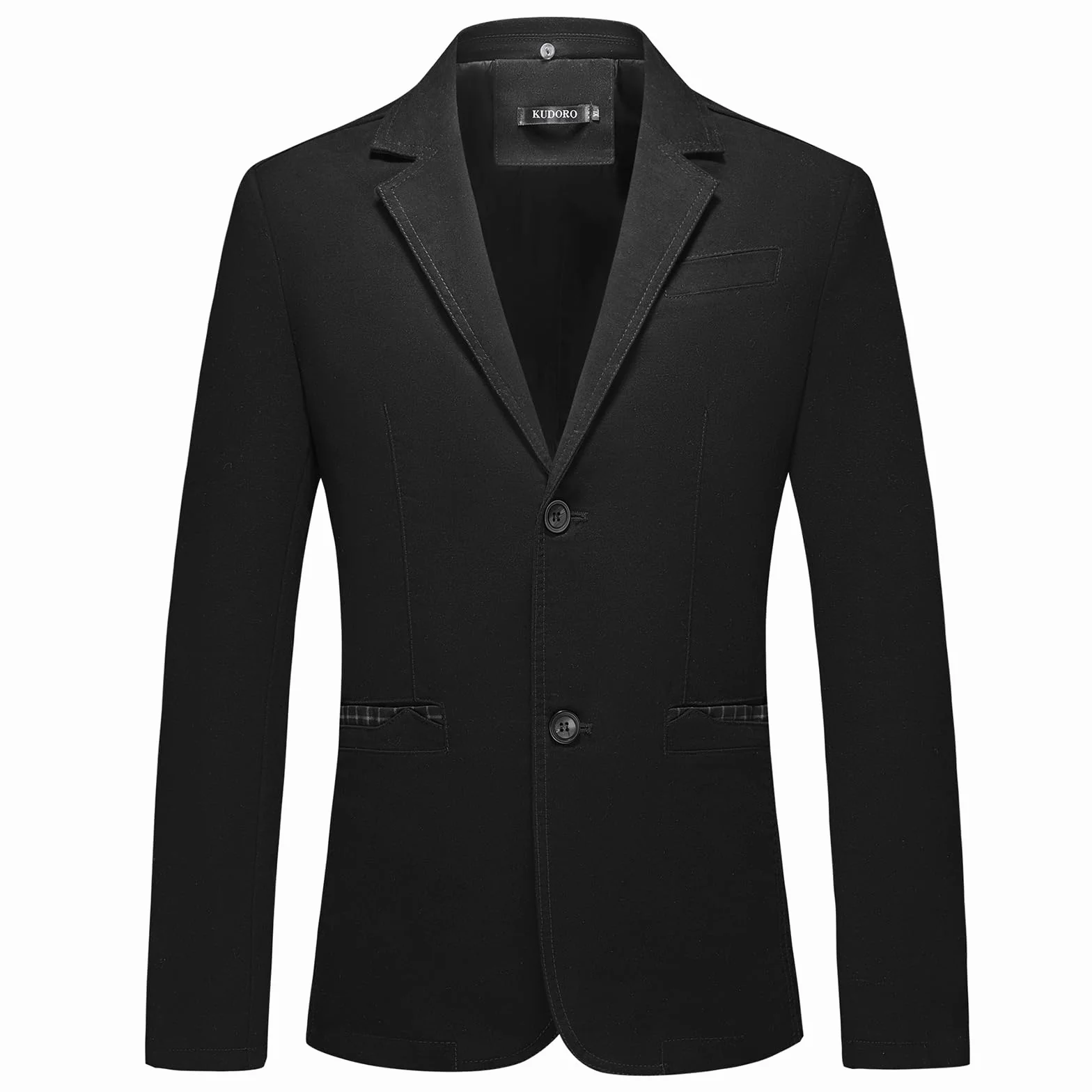 KUDORO Męska marynarka z odpinanym kapturem slim fit garnitur kurtki z dwoma guzikami na co dzień smoking dla mężczyzn klasyczna marynarka, Czarny, XL