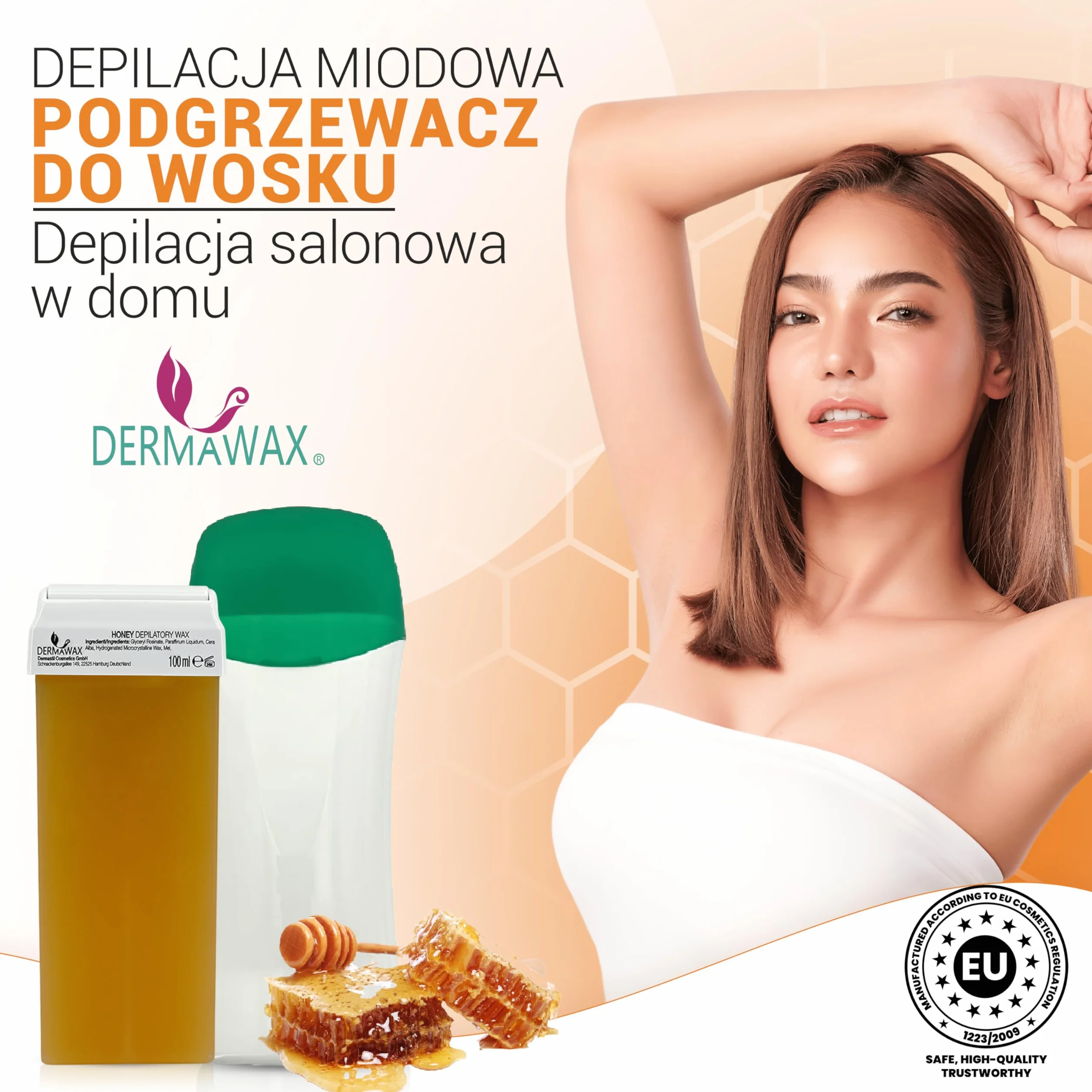 DERMAWAX Roll-On zestaw podgrzewaczy do wosku – 25 W, 230 V – w zestawie wosk miodowy roll-on 100 ml – profesjonalne usuwanie włosów za pomocą pasków woskowych – szybka i łatwa depilacja nóg, ramion