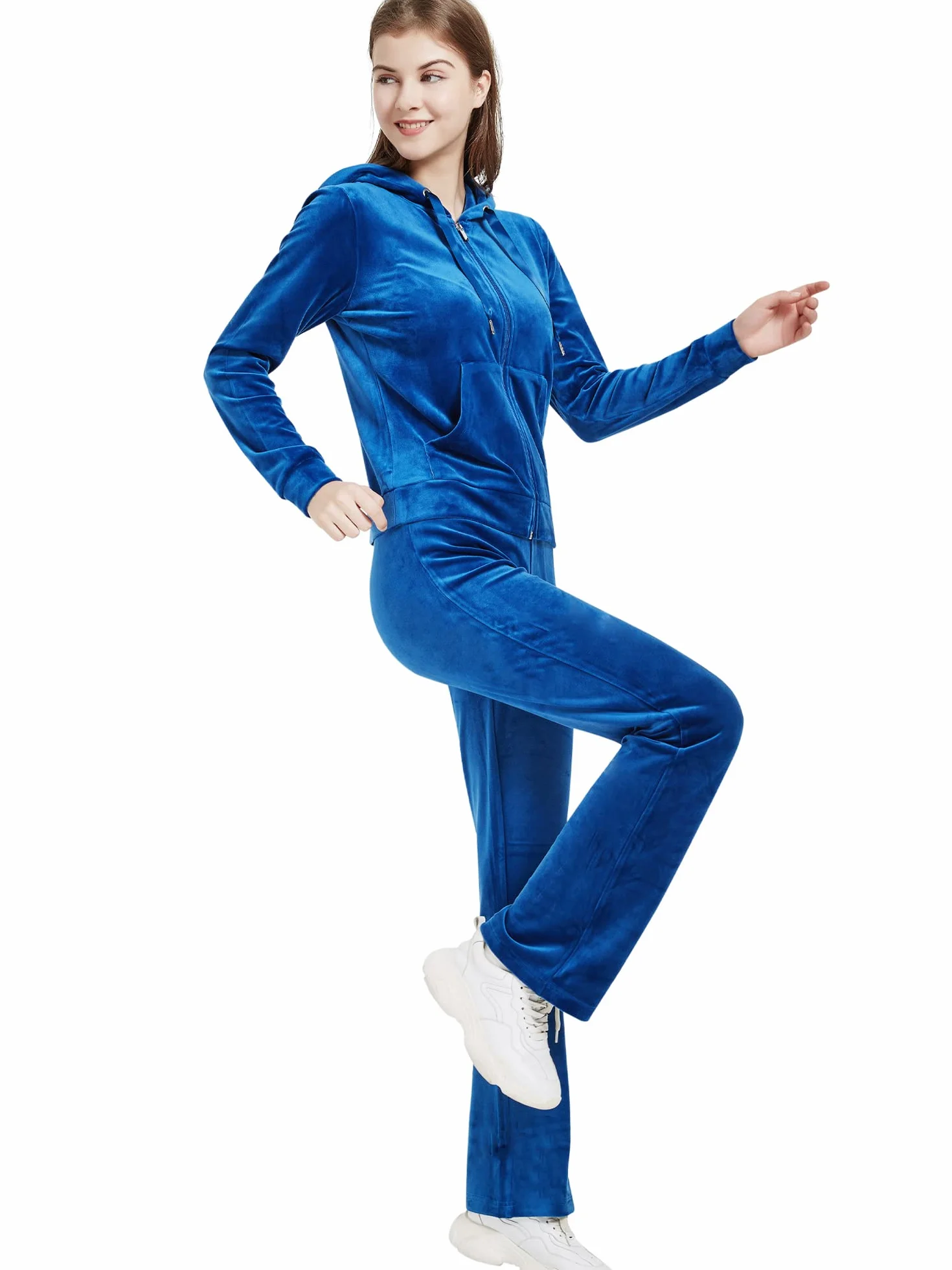 Woolicity Damski welurowy dres sportowy, 2-częściowy zamek błyskawiczny, bluza z kapturem i spodnie do biegania, odzież sportowa, dres