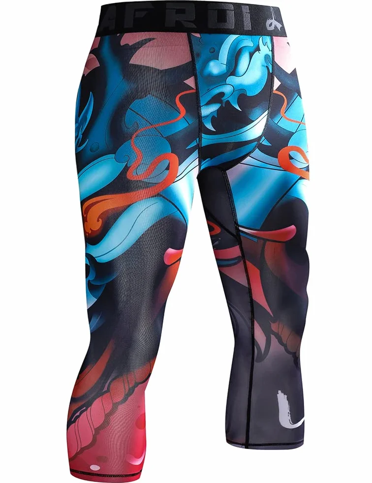 LAFROI Men's Compression Fit 3/4 Tights Leggings with Pcoket/Non-Pocket-YSK10