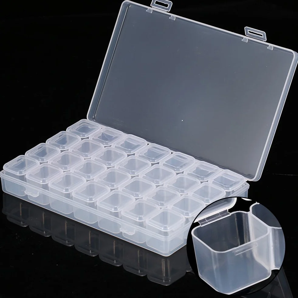PP Nail Art Storage Box 28 Slots Clear Gem Bead Container Portable Organizer for Manicure Design