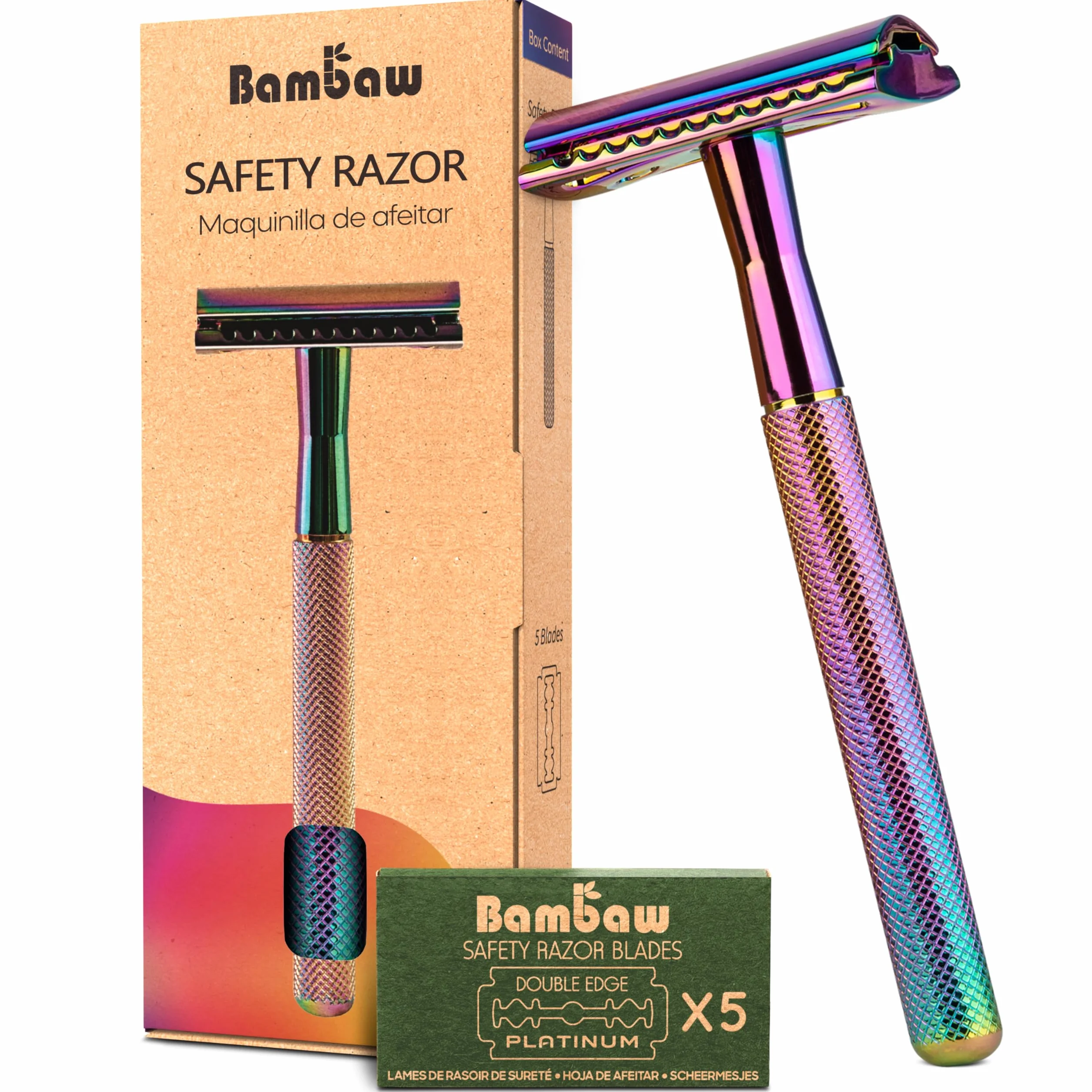 Metalowa bezpieczna brzytwa | Rainbow | Bezpieczna brzytwa dla mężczyzn i kobiet | Bambaw