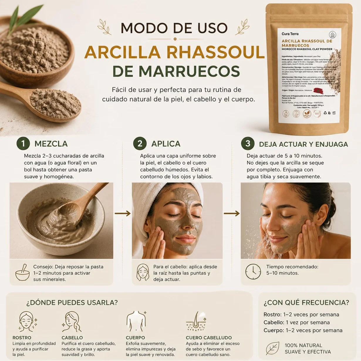 Ghassoul Rhassoul Clay Powder 100% Pure Moroccan Volcanic Lava Clay Natural Detox Face Hair Body Mask 100gr