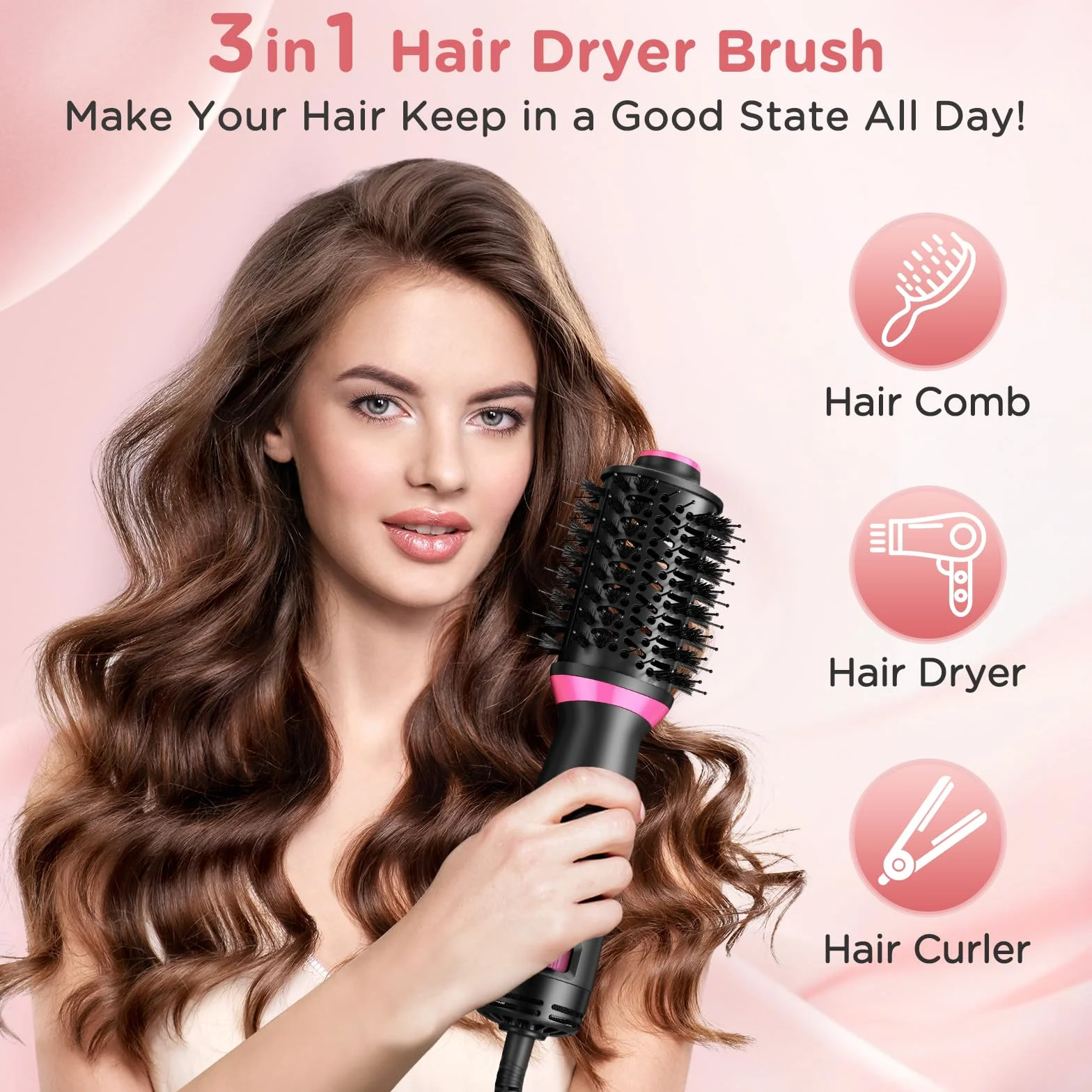 3w1 podwójne napięcie One-Step Ionen Hair Dryer Brush, Szczotka do włosów na gorące powietrze,przenośna Szczotka do suszarki z 2 prędkościami,Szczotka do stylizacji zwiększająca objętość włosów