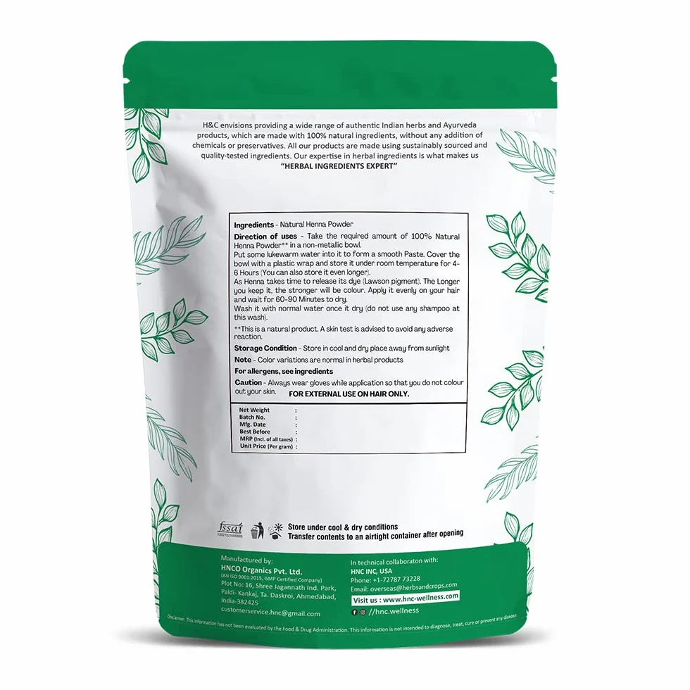 H&C 100% czysta naturalna henna w proszku (Lawsonia Inermis) 227 g do włosów