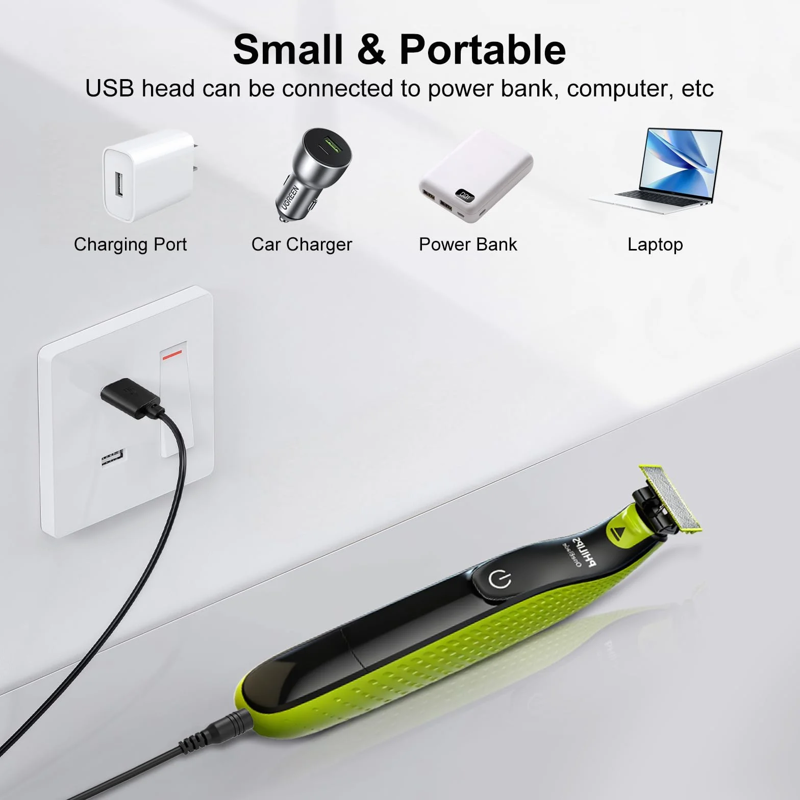 Flintronic Uniwersalny przewód USB, kabel ładujący 5V z 6 złączami, zasilacz ładowarka do Philips Norelco 7000/5000/3000/QT/QS/AT/PT/QG/BG/HQ/RQ/XL/XLCC/X/HS/QC Seria, kabel do golarki