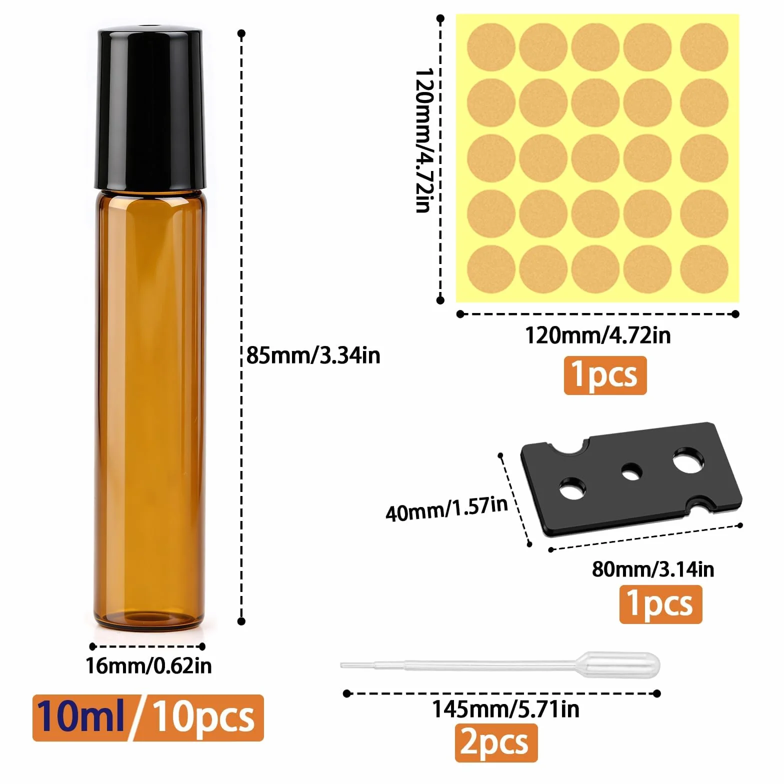 Roll on butelka pusta 10 ml, rolka na olejki eteryczne, akcesoria, 10 sztuk, odporne na promieniowanie UV, do wielokrotnego napełniania, szklane butelki roll-on z kulką ze stali nierdzewnej