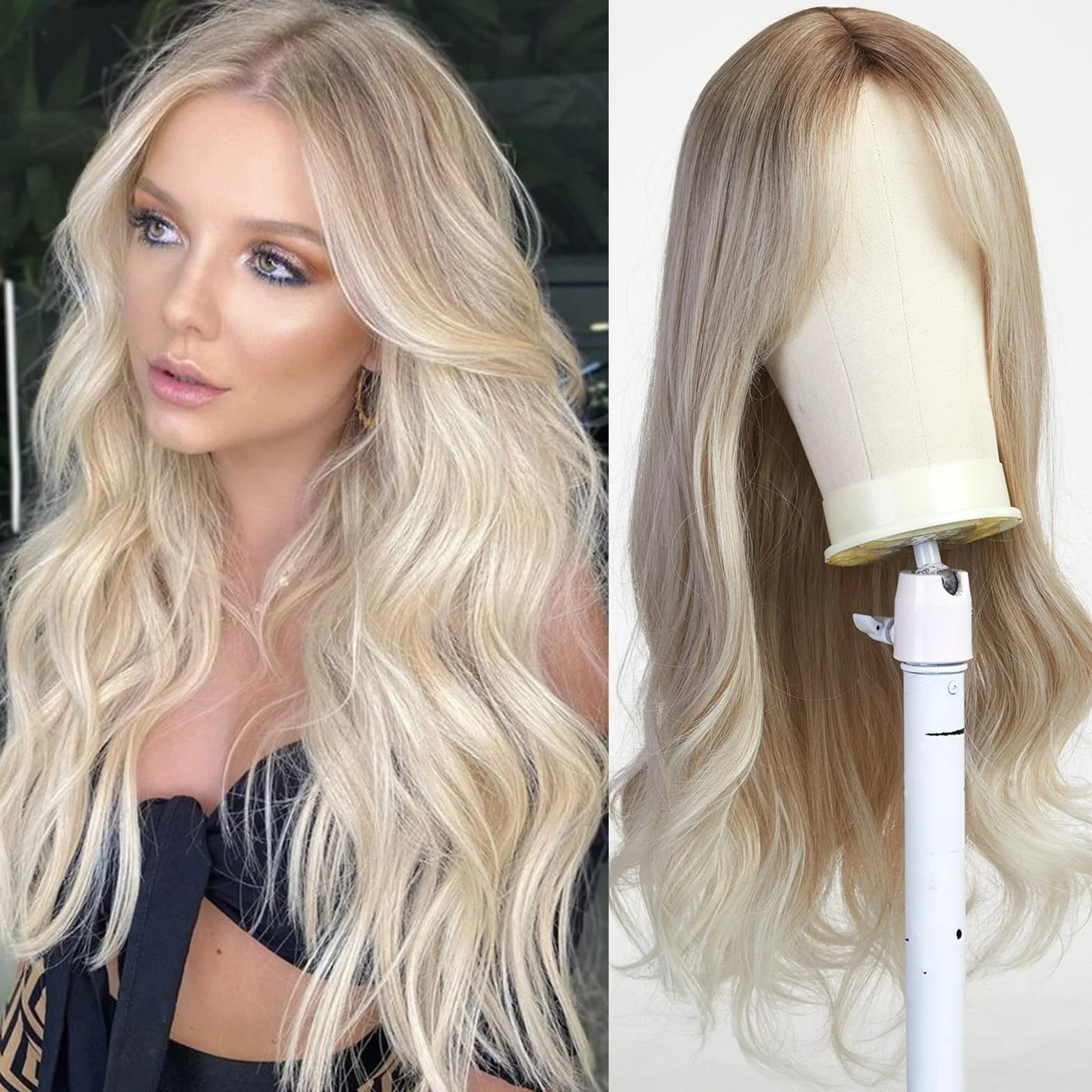 Esmee Długie Faliste Blond Peruki Dla Kobiet Natuaral Syntetyczne Włosy Odporne Na Ciepło Peruka Ombre Do Codziennego Użytku Cosplay Party