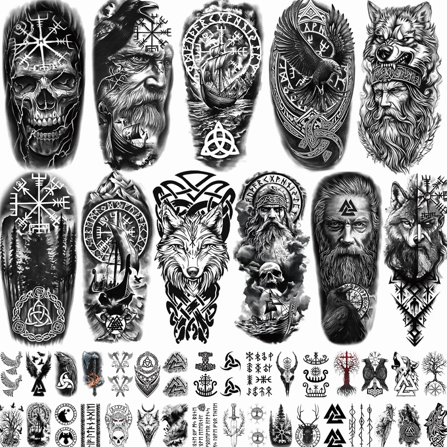 77 arkuszy tymczasowych tatuaży wikingów dla dorosłych dzieci, plemienny totem wikingów piratów sztuczne tatuaże, nordyckie celtyckie naklejki na rękaw dla kobiet mężczyzn