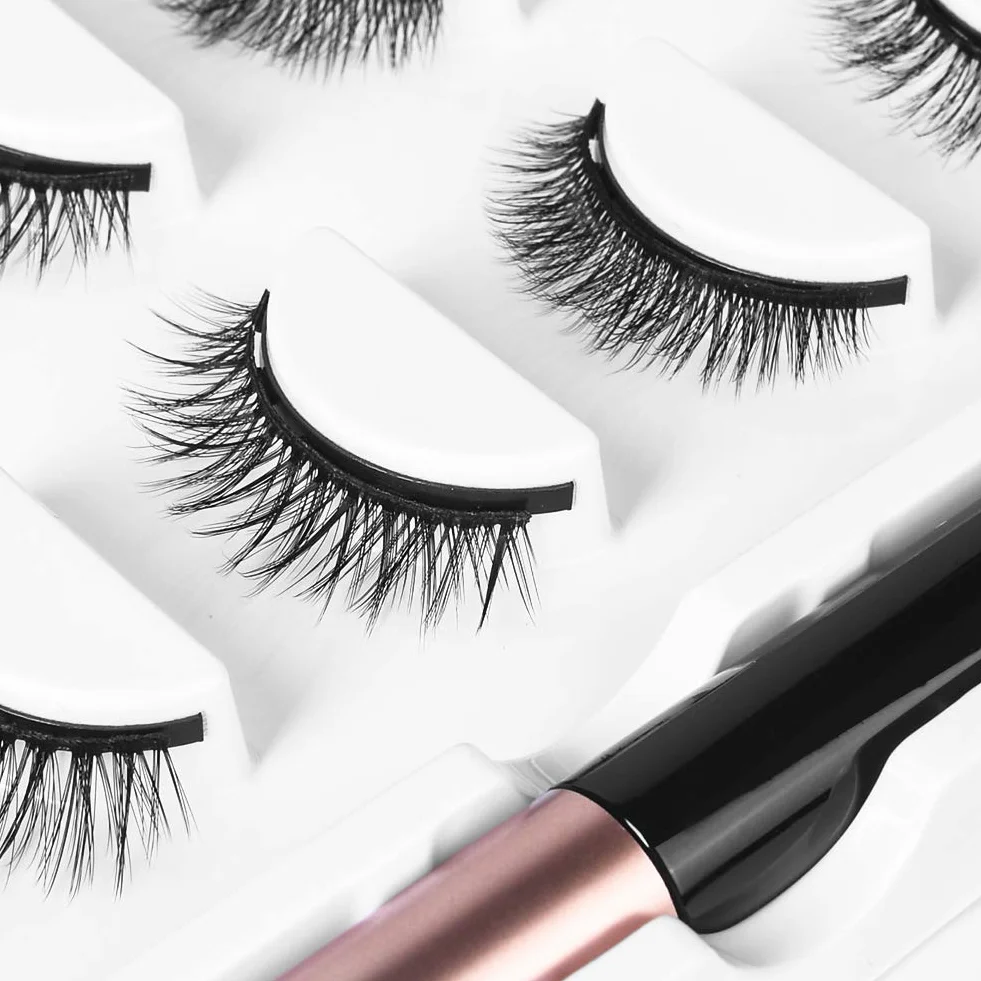 URAQT 5 par magnetycznych, grubych, długich, sztucznych rzęs 3D, z eyelinerem, naturalnie magnetyczne rzęsy, zestaw ze szczypcami, wodoodporne i wielokrotnego użytku