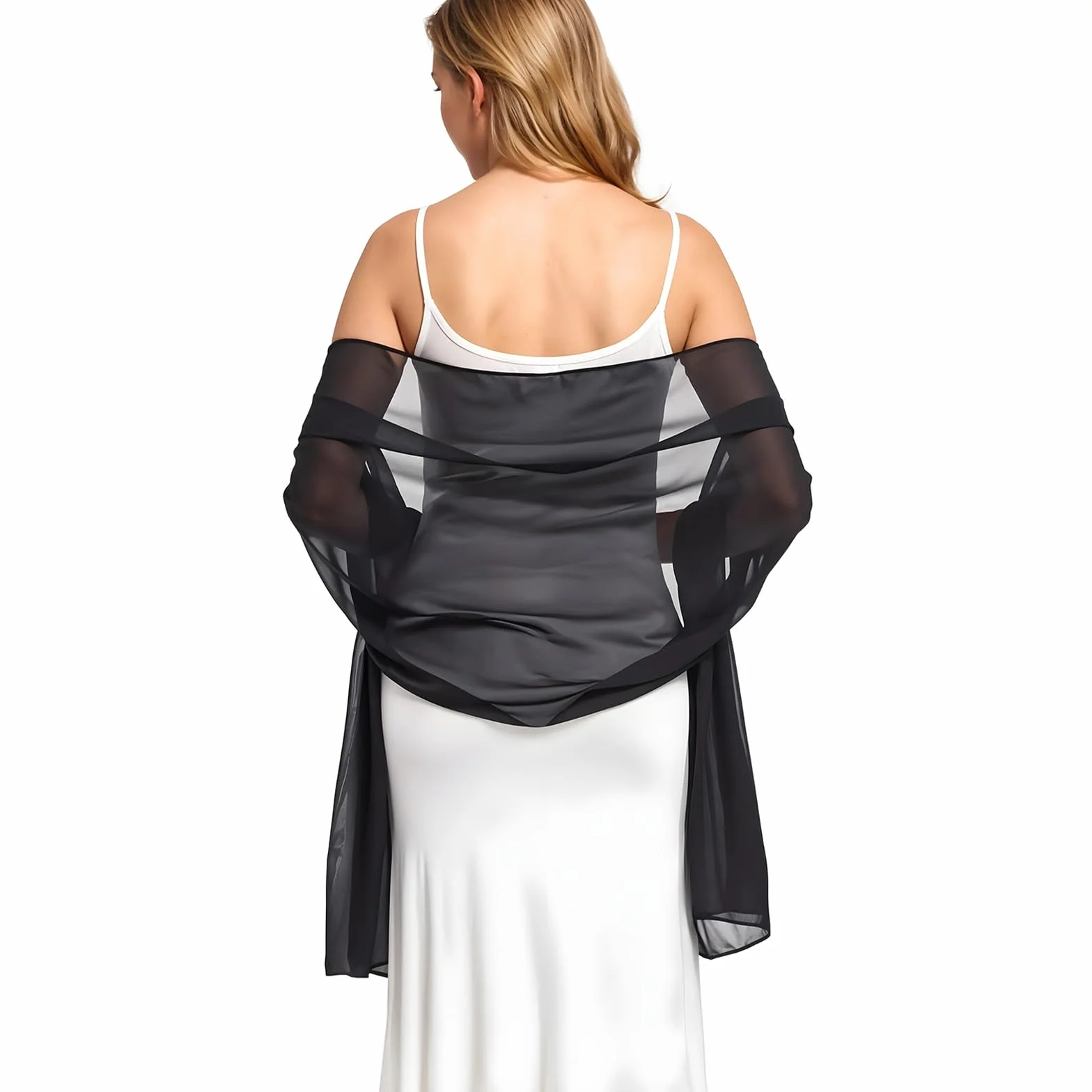 oruola Formalny szal, szyfonowy szal, czarny szal dla kobiet, eleganckie szale i chusty na wieczór, 180 x 60 cm przezroczysty szal, czarne szale i chusty na suknie wieczorowe, eleganckie szale do