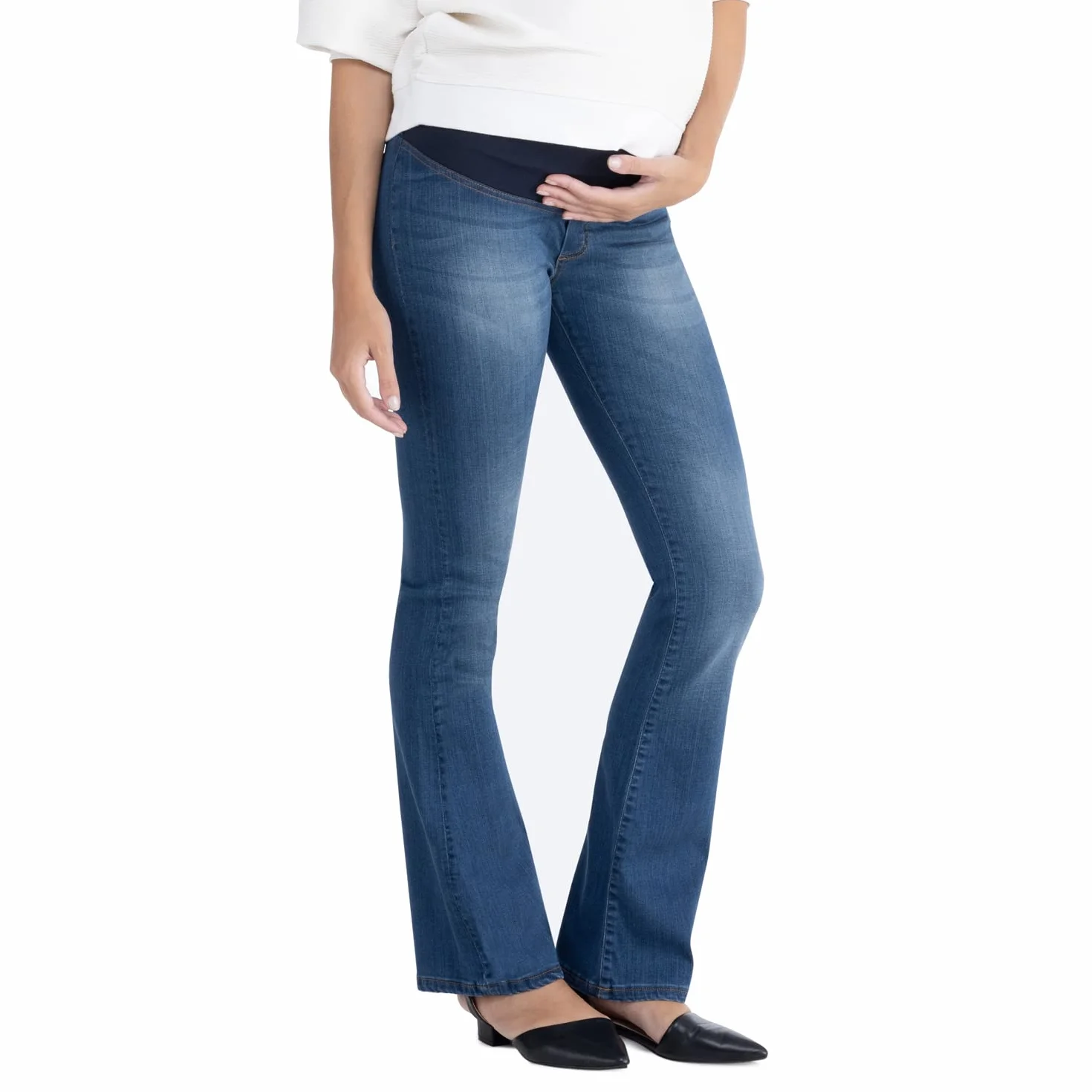 MAMAJEANS Catania - Dżinsy ciążowe z dolnym brzuchem słońca, dżinsy ciążowe, wyprodukowane we Włoszech, ciemny, M