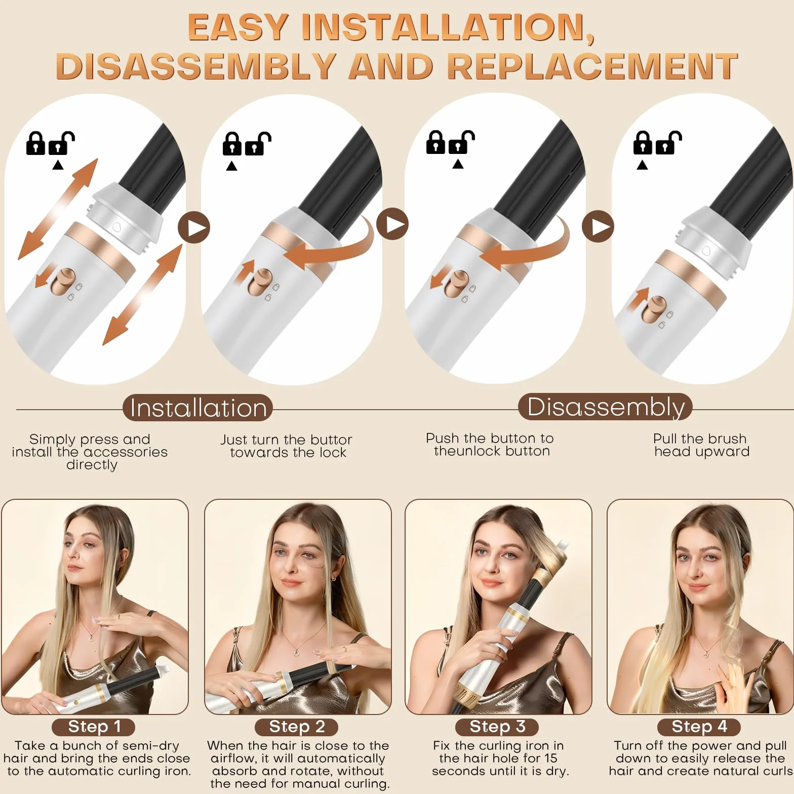 Airstyler 5 w 1 1000 W szczotka z gorącym powietrzem suszarka do włosów z automatyczną lokówką
