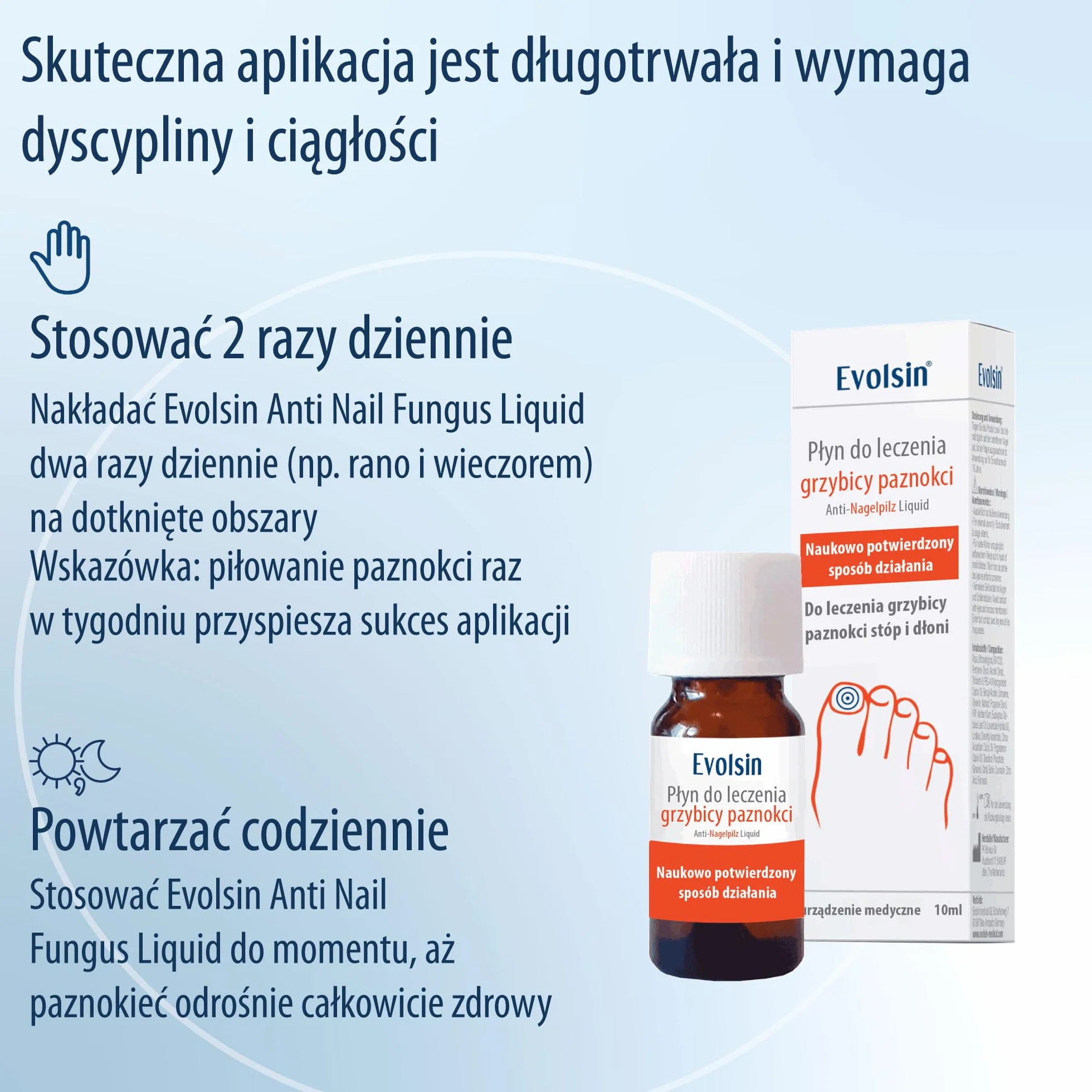 Evolsin® Płyn na grzybicę paznokci I Skuteczność potwierdzona naukowo I Odpowiedni dla diabetyków I Wyrób medyczny I Lakier przeciwgrzybiczy do paznokci stóp i dłoni I Utwardzacz do paznokci