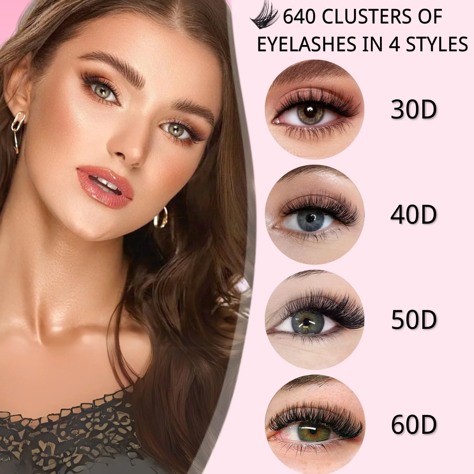 640 sztuk fałszywych rzęs, 30D + 40D + 50D + 60D zestaw do przedłużania rzęs z pęsetą, D Curl 8-16 mm sztuczne rzęsy, zestaw DIY do przedłużania rzęs (zestawy 30-60D)