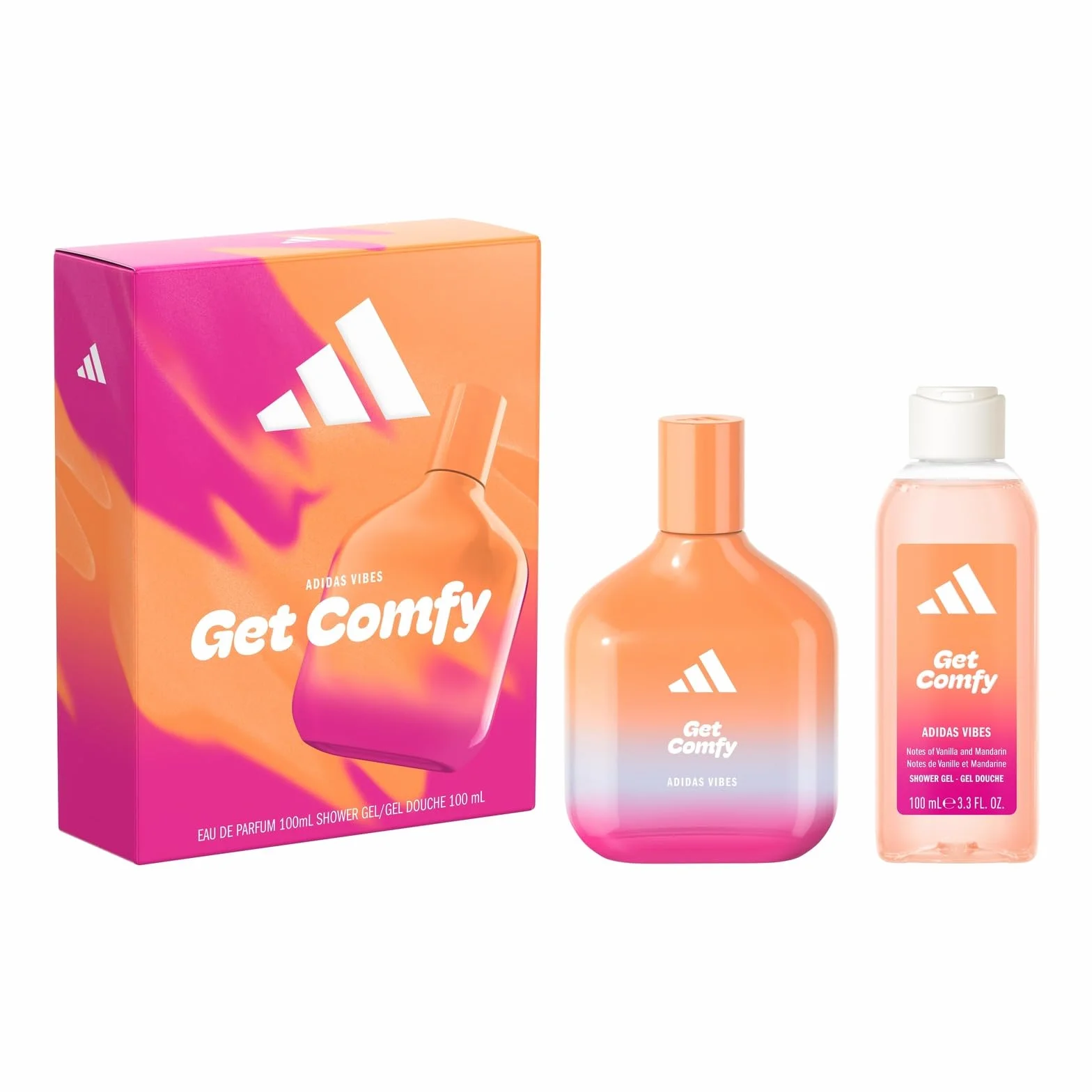 adidas, adidas Vibes Get Comfy pudełko upominkowe z wodą perfumowaną 100 ml i żel pod prysznic 100 ml