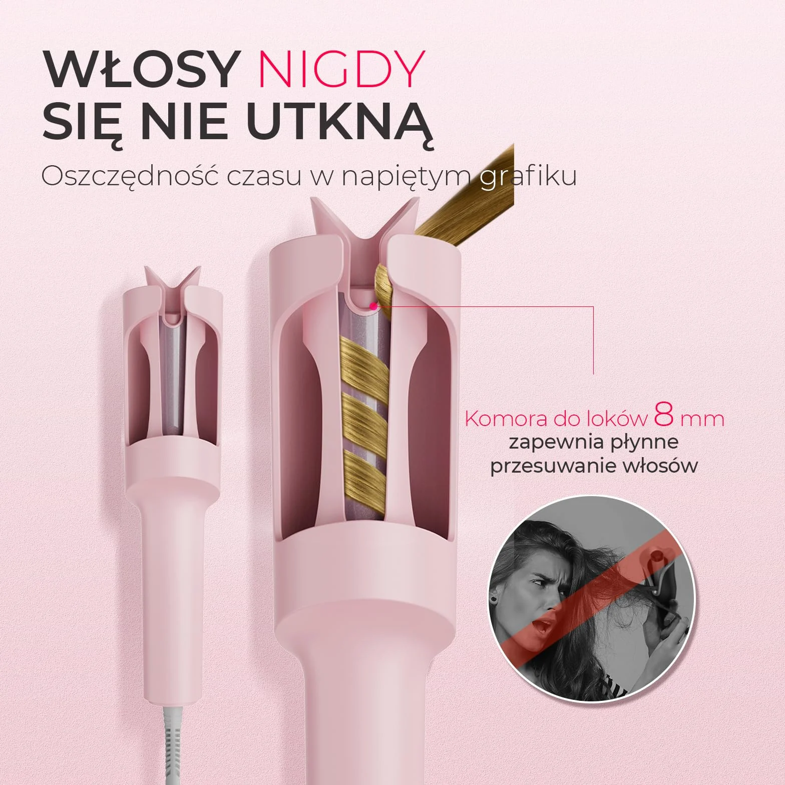 TYMO CURLPRO Automatyczna Lokówka do Dużych Kędziorów – Przenośna Automatycznie Obracająca się Lokówka 25mm,160-210℃, Łatwe Kręcenie, Ceramiczna Curling Wand, 500M Jonów Ujemnych, Różowy