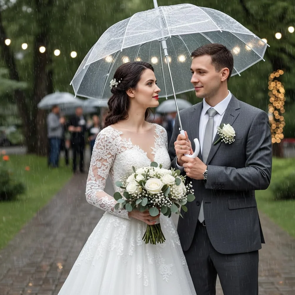 Przezroczysty parasol przeciwdeszczowy, przezroczysty parasol dla dorosłych, idealny na wesele, ukończenie szkoły, zdjęcie - uchwyt J Hook automatycznie otwiera się