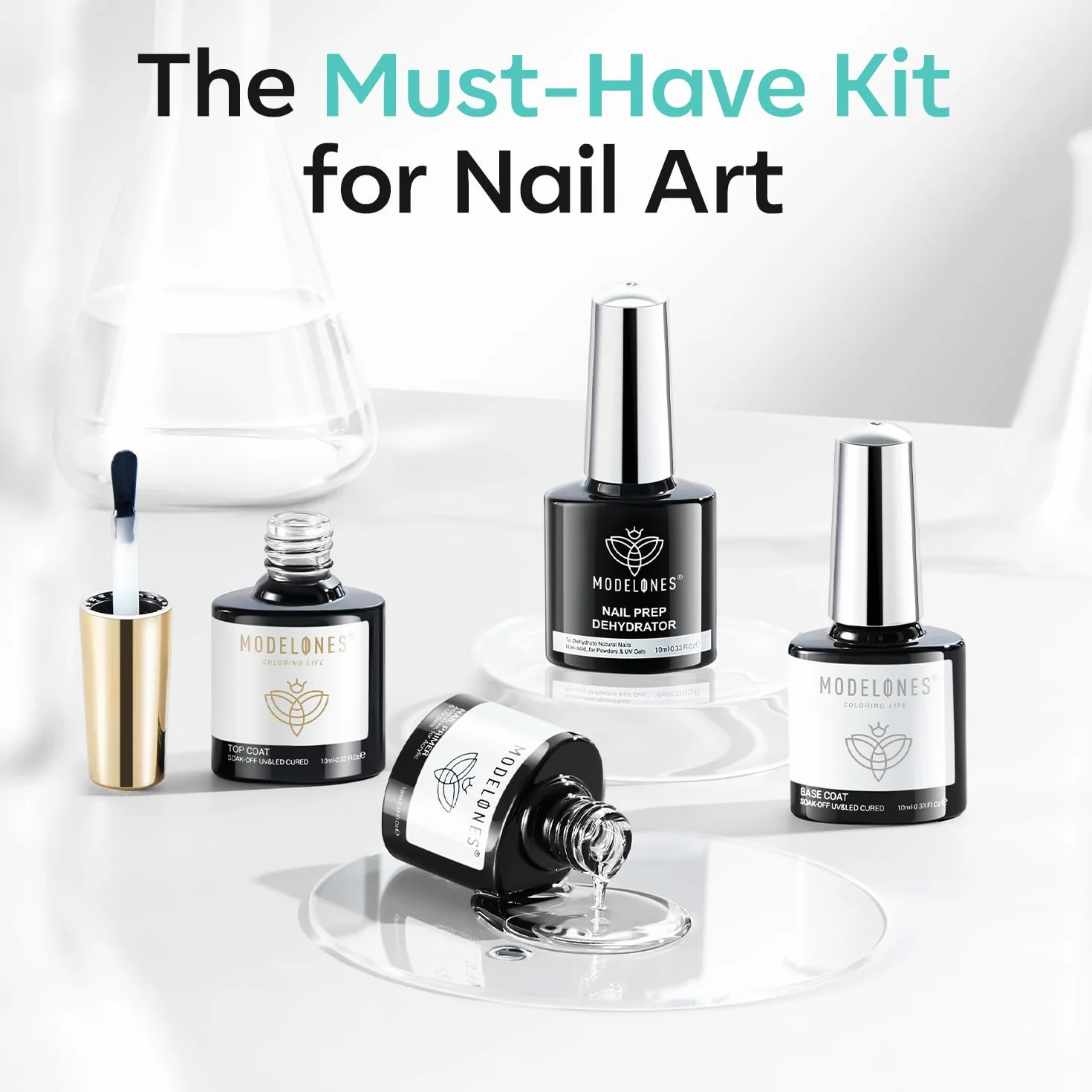 Modelones Base i Top Coat Zestaw z Podkładem do Paznokci Żelowych, Odwadniacz 10 ml
