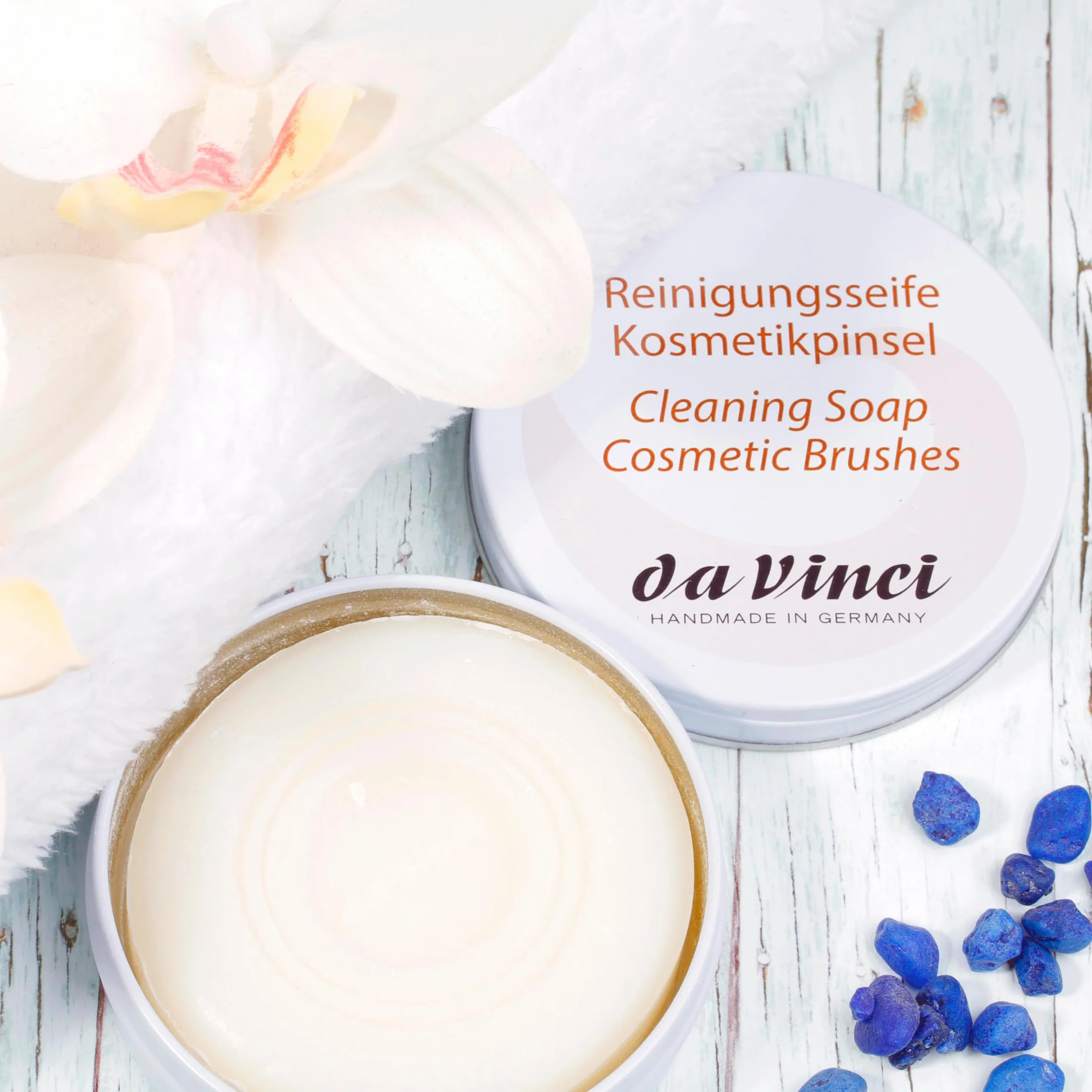 da Vinci, Mydło pędzlowe, 40 g, wegańskie, do czyszczenia i pielęgnacji pędzli kosmetycznych i blendera kosmetycznego, natłuszczające dla uzyskania gładkich włosków, zapach cytryny, Made in Germany