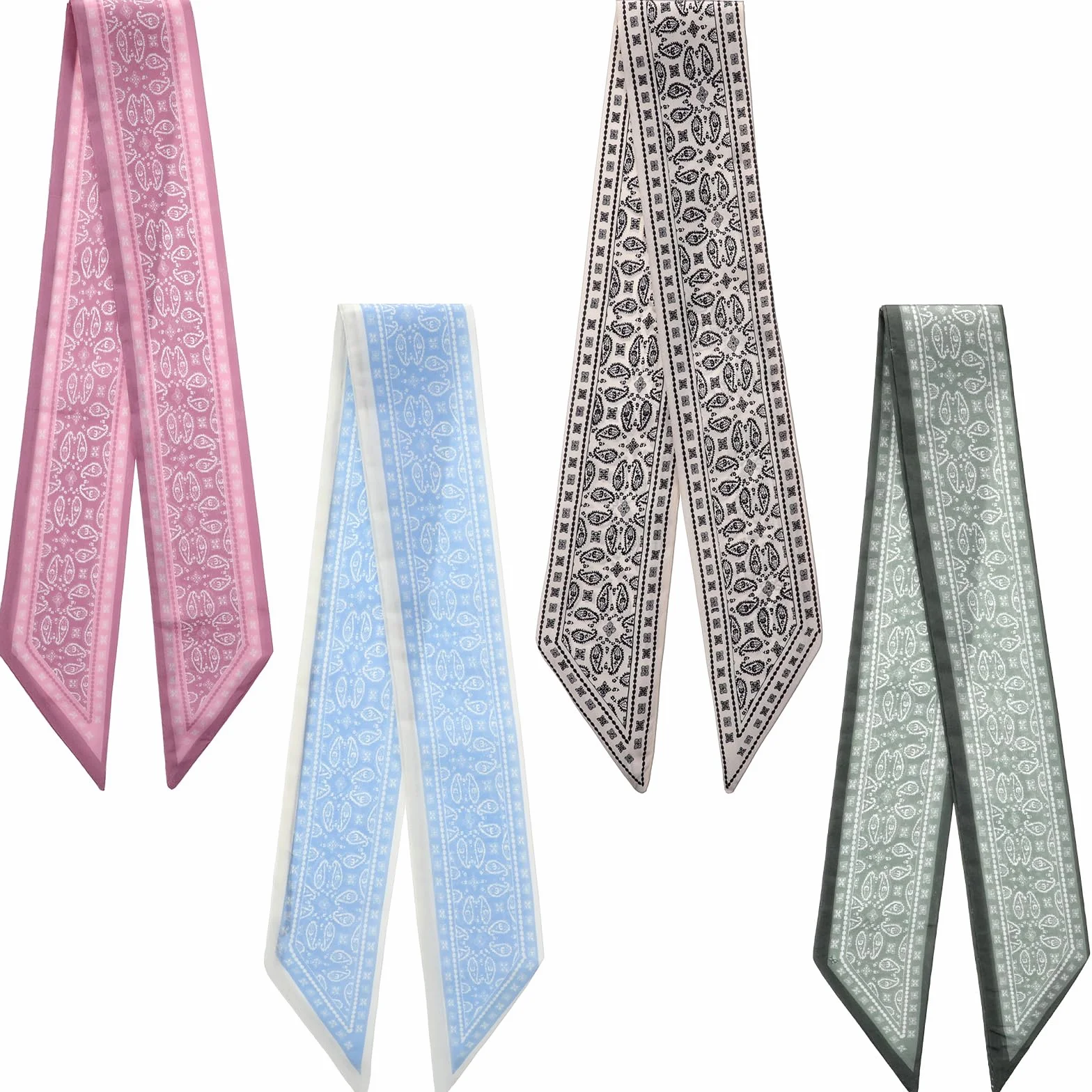 Larrel 4 chusty na głowę dla kobiet, 43 x 6,5 cm, eleganckie lekkie jedwabiste, w stylu boho, miękka chusta na szyję, szalik, torebki, akcesoria do włosów, chusty na szyję, ozdoba do włosów