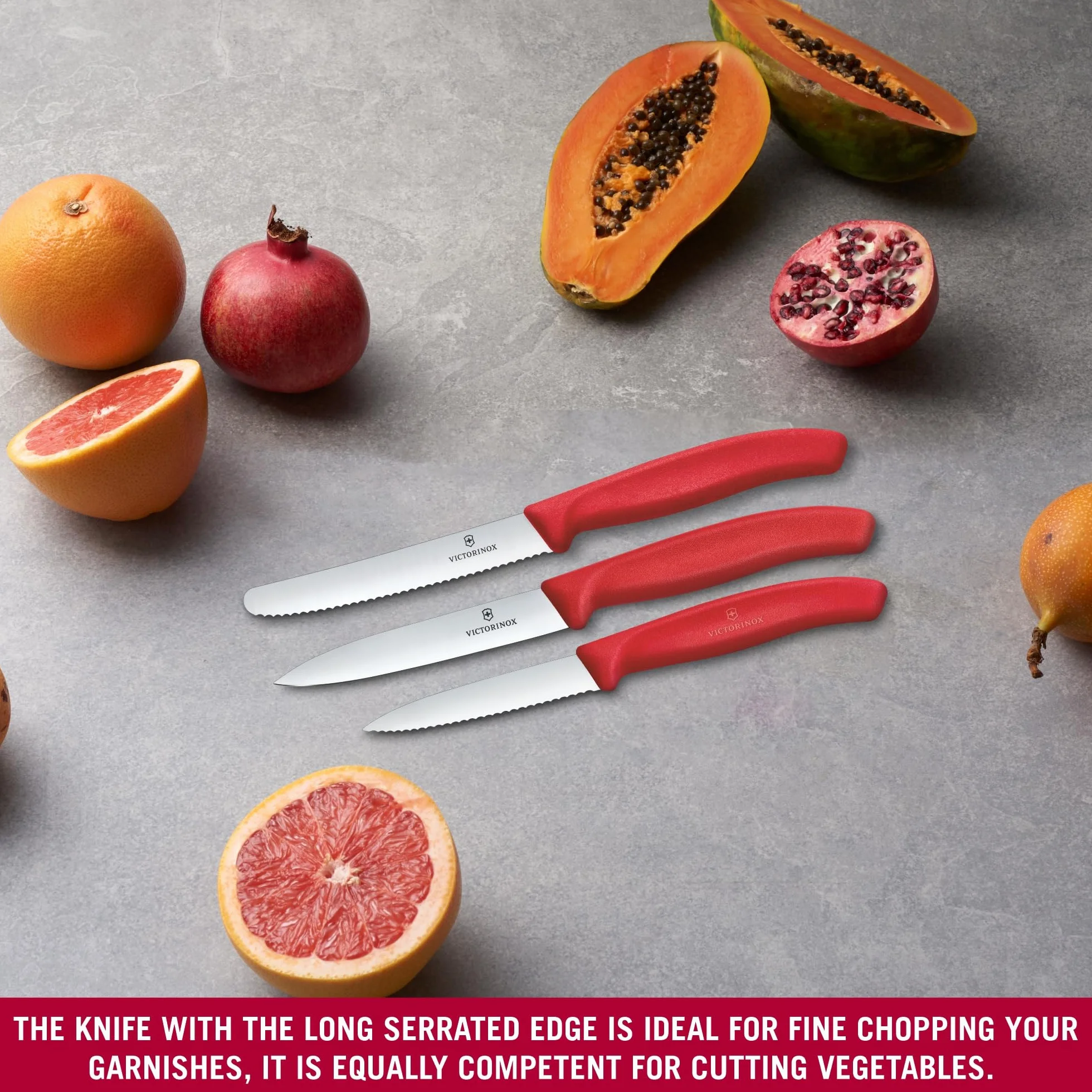 Victorinox Swiss Classic 3-częściowy zestaw noży kuchennych do obierania, nóż do pomidorów i nóż do musli, wytrzymały uchwyt z tworzywa sztucznego, stal nierdzewna, czerwony