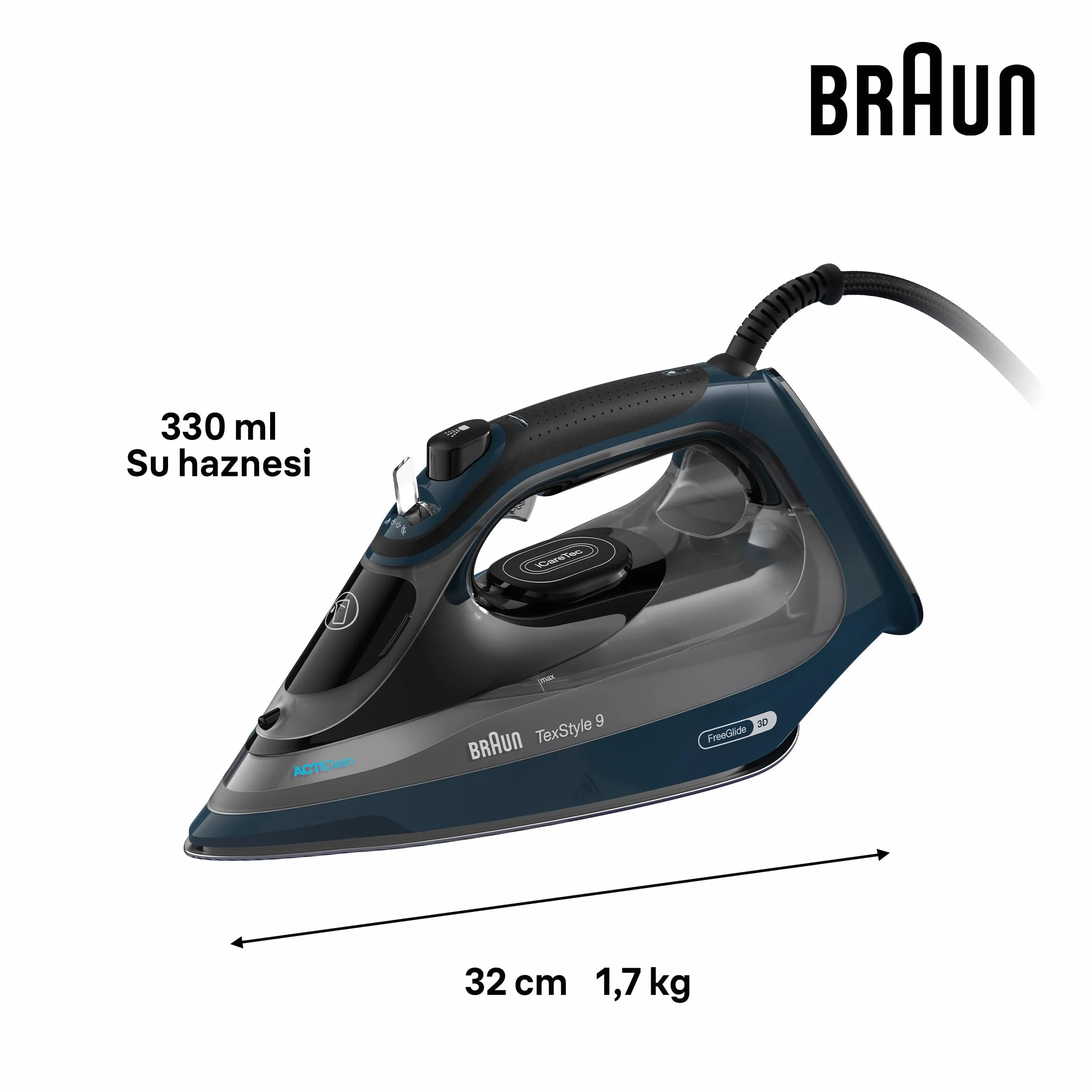 Braun Texstyle 9 Żelazko, Ciemnoniebieski/Czarny, 3200 W