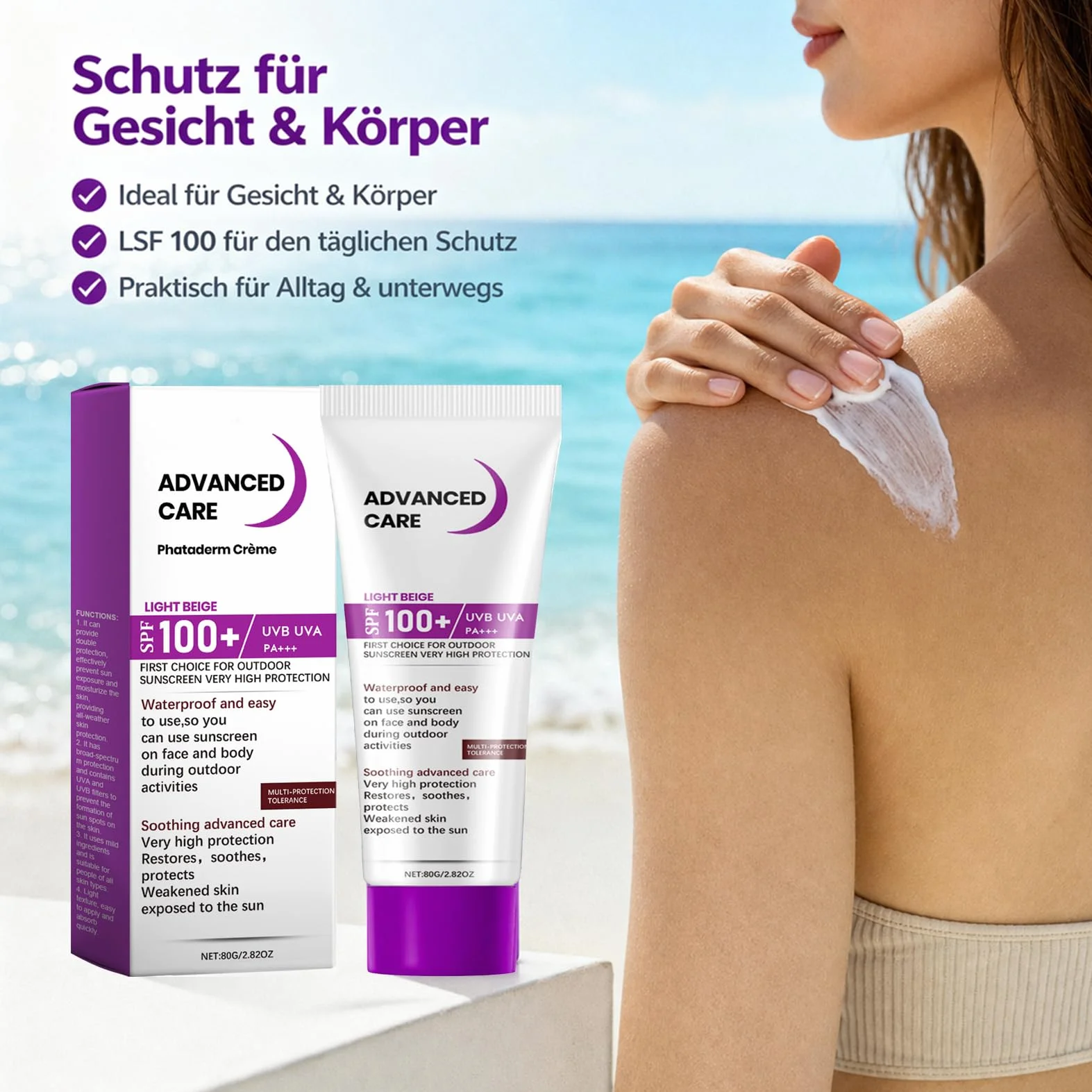 Krem przeciwsłoneczny SPF 100 – SPF 100 – ochrona przed słońcem do ciała i twarzy, silny krem przeciwsłoneczny – ochrona przed starzeniem się, ochrona przed promieniowaniem UV, nie tłuści, nawilżający