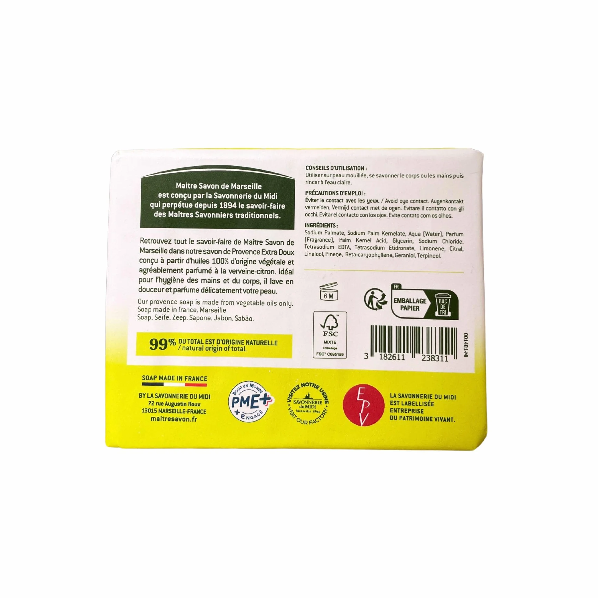 Mistrz Mydło Marsylii - Mydło Provence Verbena-Cytryna - Extra Soft - 2x100g - 99% naturalnych składników - ciało i dłonie