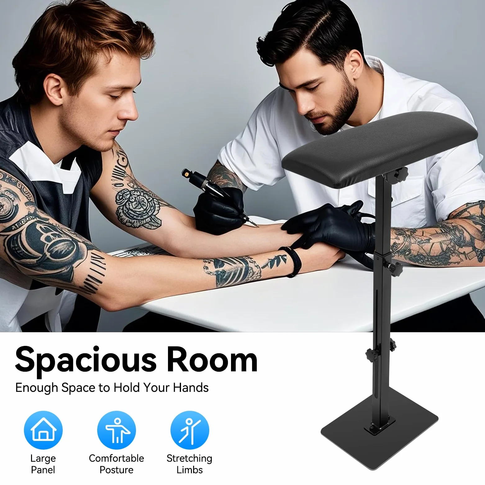 MINRS Podłokietnik do tatuażu, regulowana wysokość 68-100 cm, ergonomiczny, profesjonalny, może być stosowany w studiach tatuażu, salonach kosmetycznych, salonach fryzjerskich, czarny