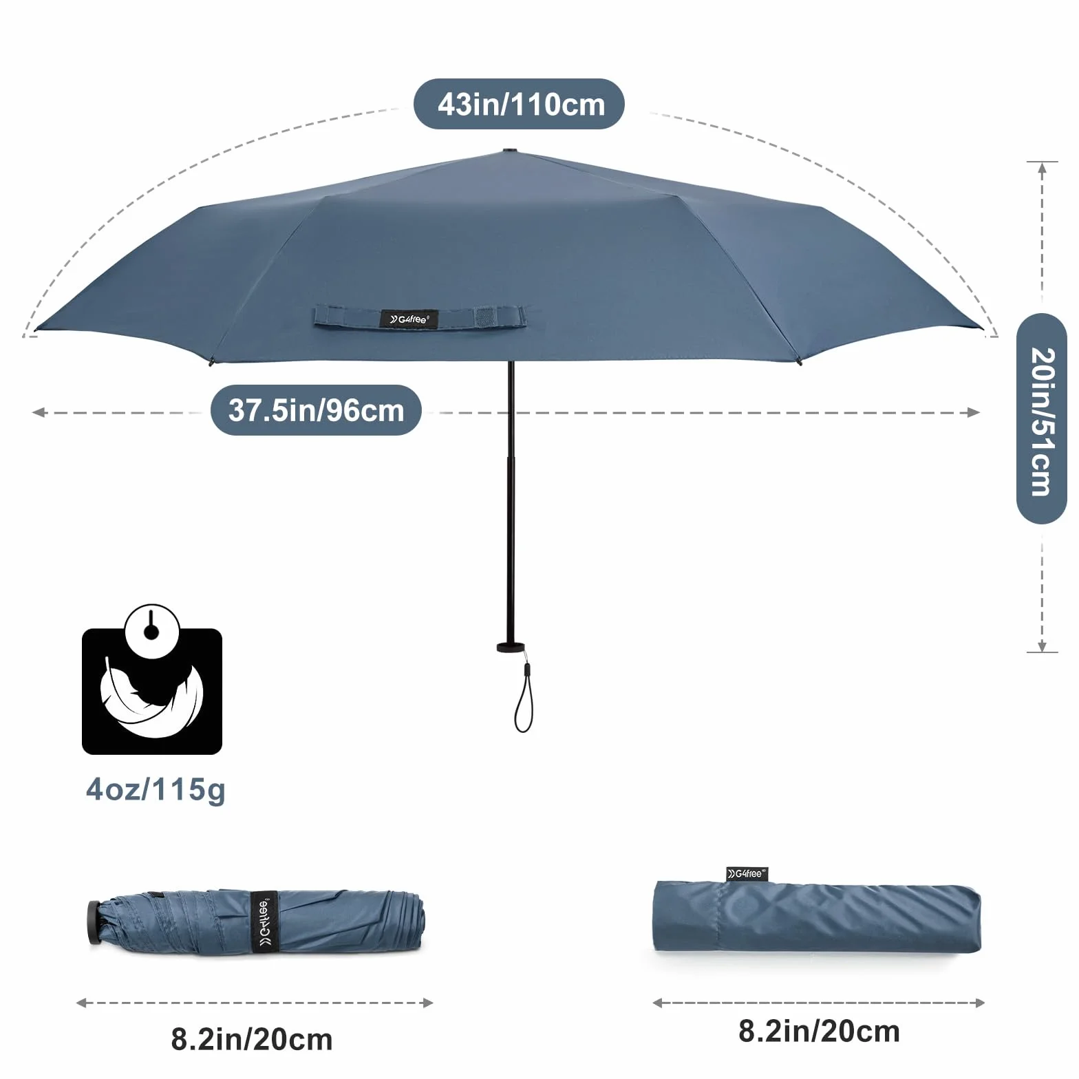 G4Free Podróżny składany parasol kompaktowy ultralekki włókno węglowe super cienkie małe mini parasole przeciwsłoneczne UV - waży tylko 113 g