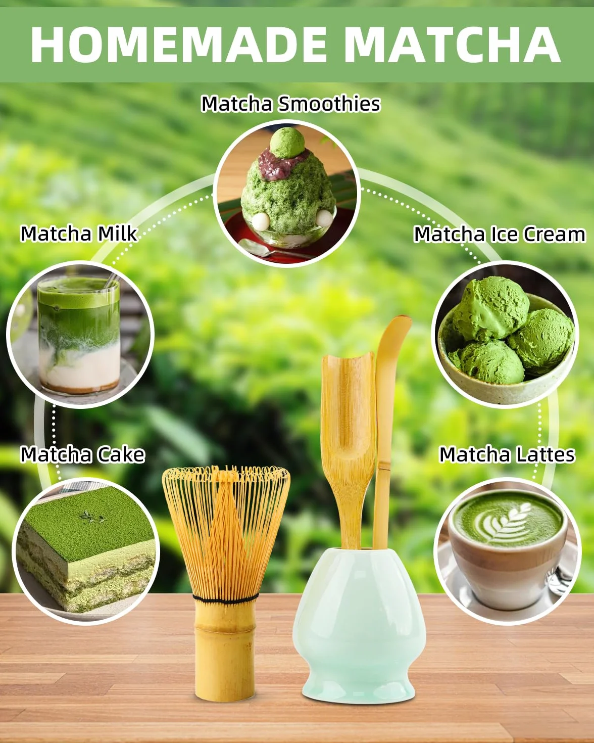 Zestaw Matcha, zestaw do herbaty Matcha dla 4 osób, miotełka do Matcha, zestaw Teanagoo Matcha, zestaw do herbaty Matcha, zestaw do herbaty Matcha do przygotowania śniadania/Matcha Latte