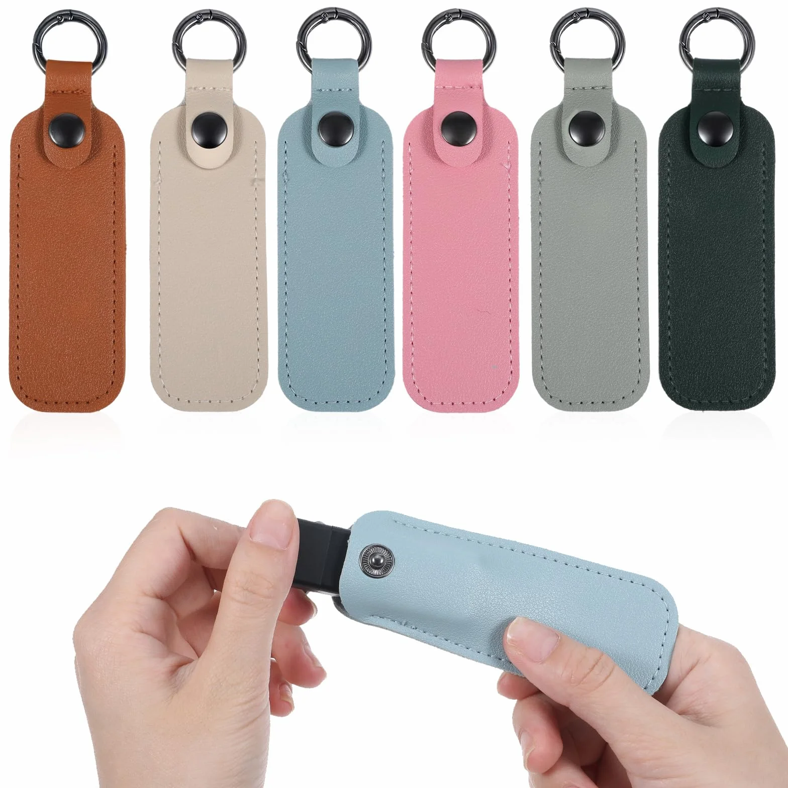 6 sztuk etui na pendrive USB, uchwyty na USB z brelokiem do kluczy, przenośne skórzane etui ochronne na pendrive USB, etui na pendrive dla studentów, nauczycieli, pracowników biurowych