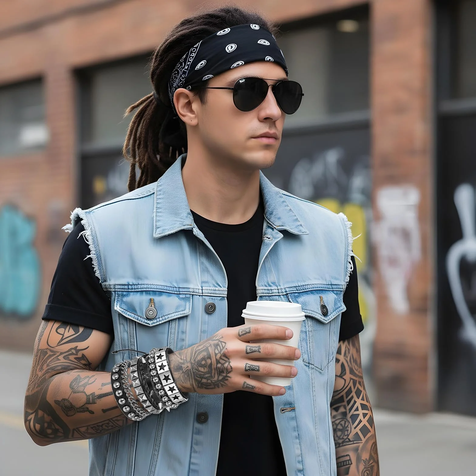Tucnoeu Zestaw 4 szt. bransoletek z ćwiekami punk rock, opaska na nadgarstek z lat 80., emo gotycka biżuteria, akcesoria dla mężczyzn i kobiet
