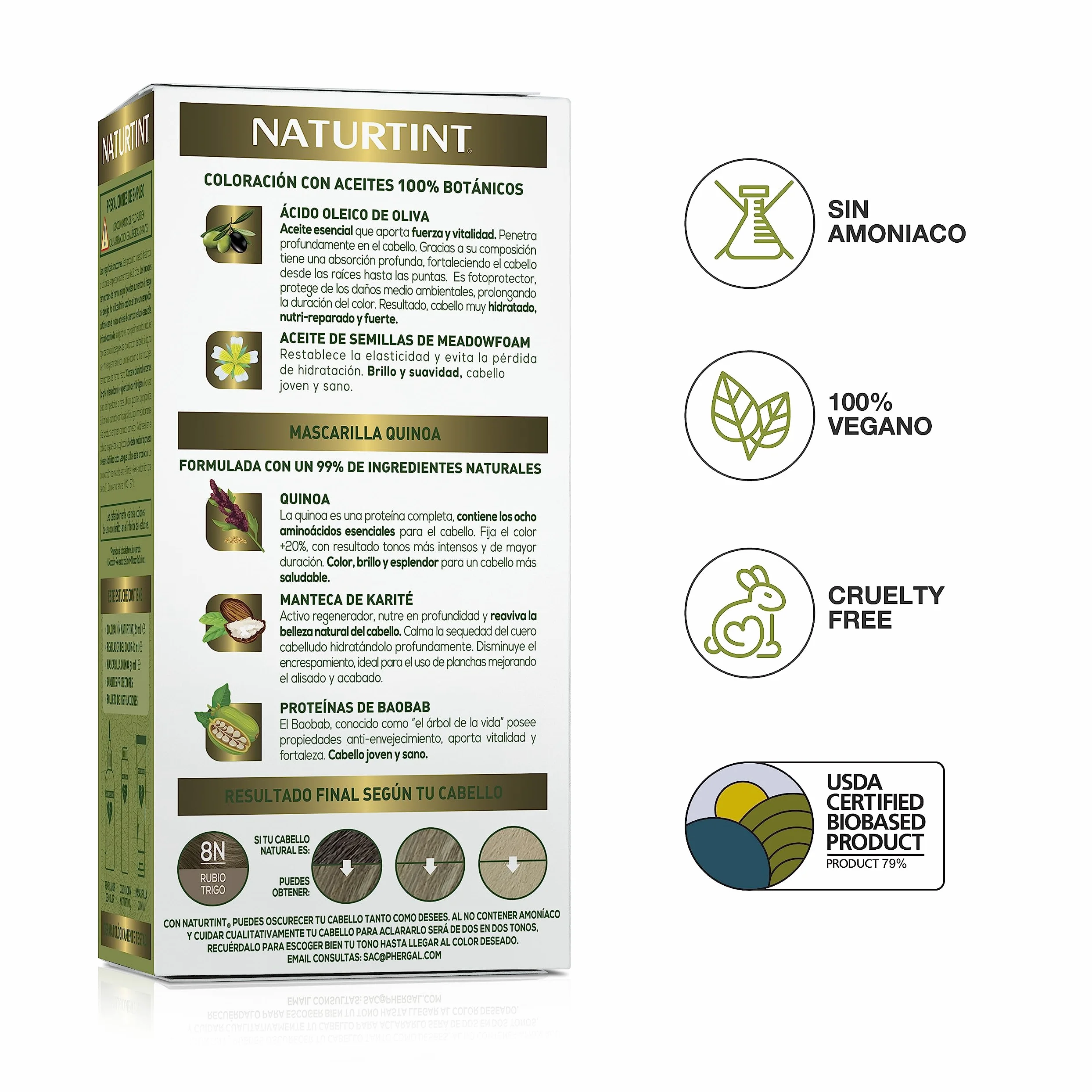 Naturtint Biobased | farba do włosów bez amoniaku | 8N blond pszeniczny | wysoka zawartość naturalnych składników | 3 sztuki | 510 ml
